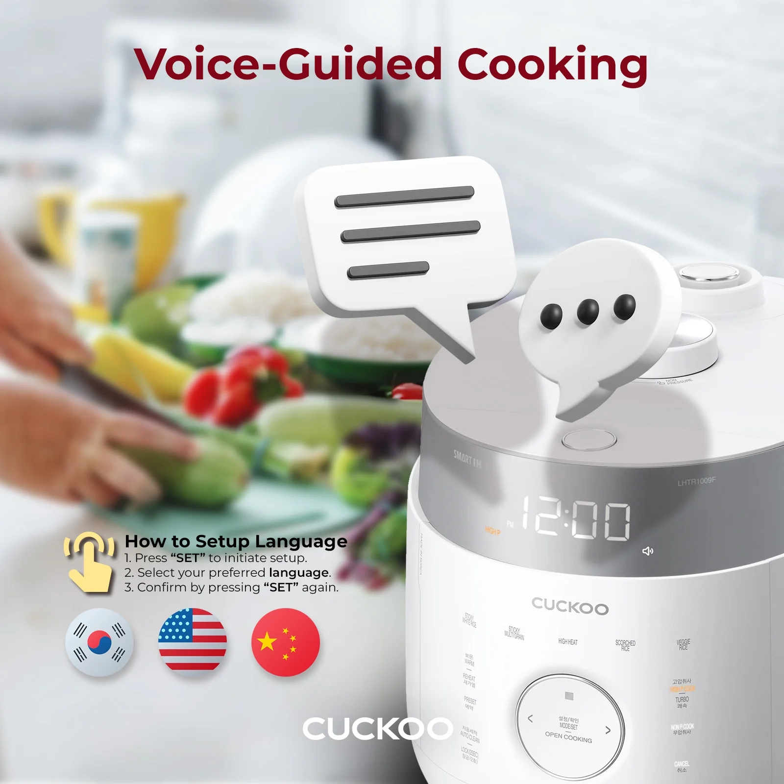 10 Cup Dry Induction Heating Twin Pressure Rice Cooker with Micom Logic Tech, Nonstick Pot, Warmer, 25 Menu Modes and Voice Guide in White (CRP-LHTR1009FW)(10-Cups (Uncooked)) - Image 4