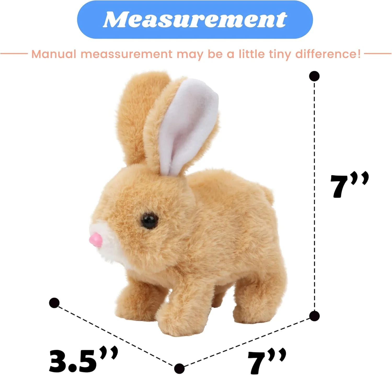 Interactive Hopping Rabbit Electronic Plush Bunny Toy with Sounds and Movements, 7'' Brown