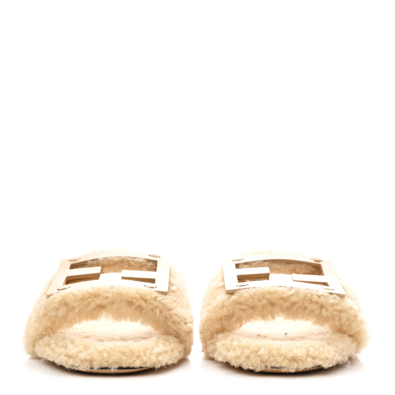 Shearling FF Baguette Slide Sandals 37 Beige Naturale