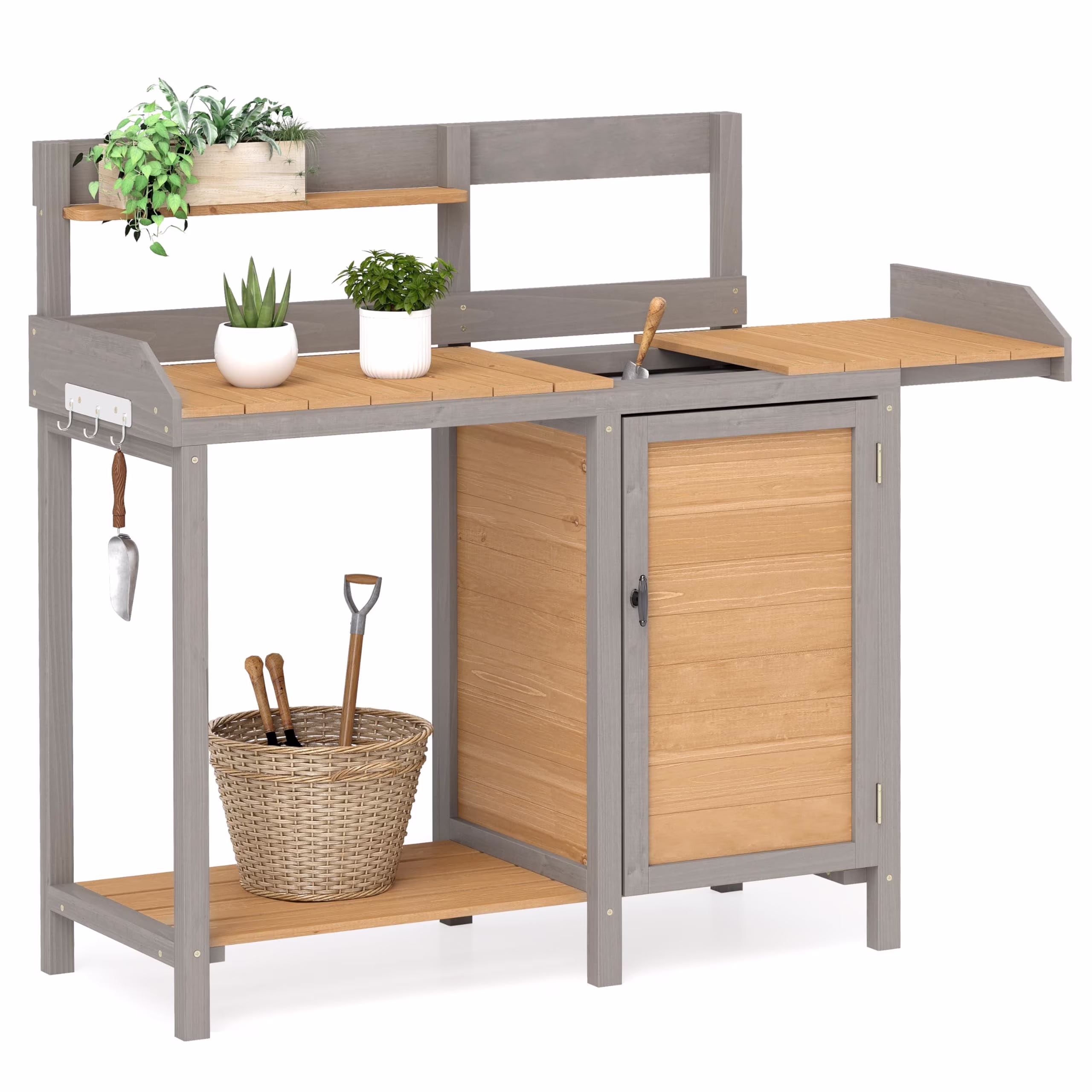 Wooden Potting Bench Table with Sink,Outdoor Garden Table Work Bench with Storage, Workstation for Outside Patio Lawn