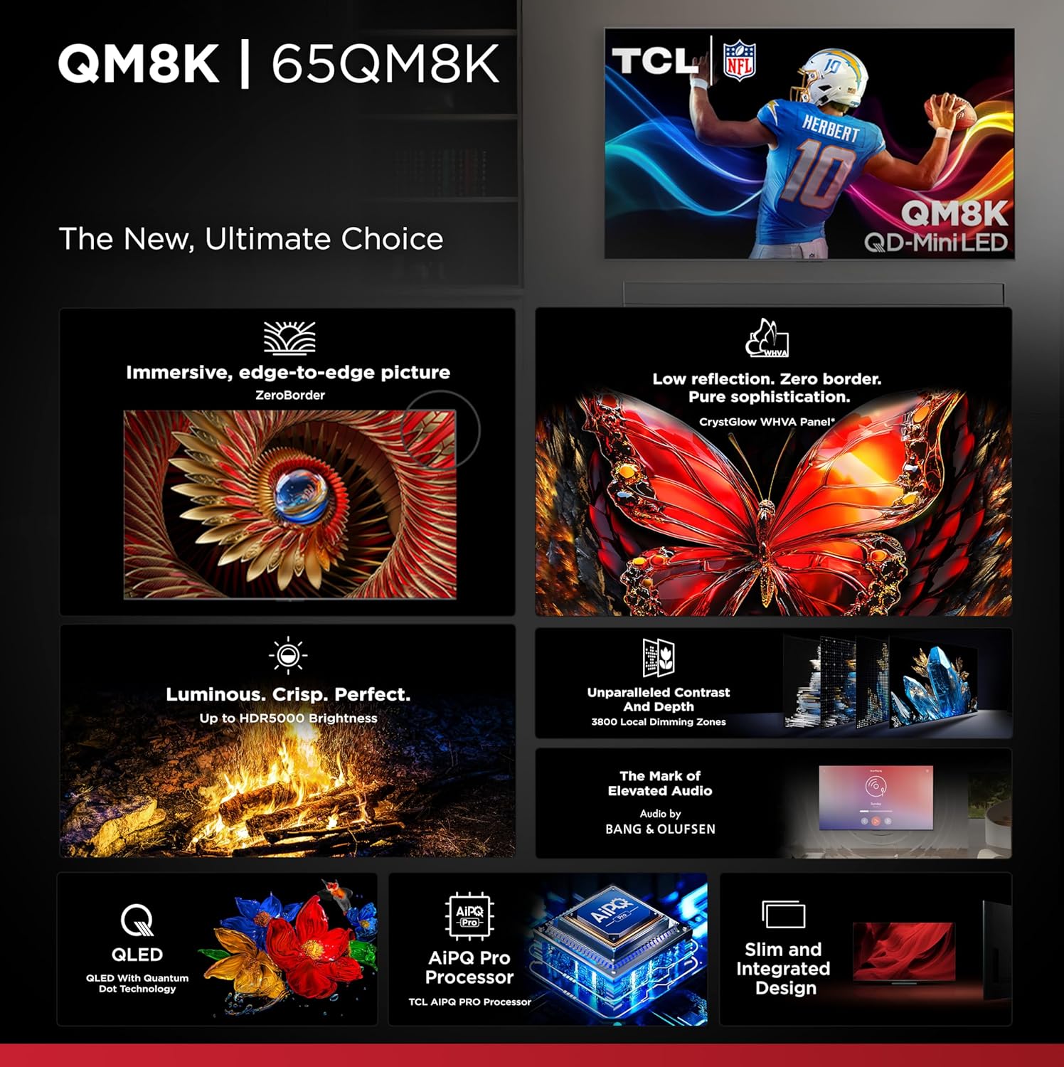 TCL 65 Inch Class QM8K Series | Mini LED QLED 4K HDR | 65QM8K  2025 Model | 120HZ-144HZ Anti Reflective Wide Angle Screen Smart Google TV Dolby Atmos | Voice Remote Alexa Gaming Streaming Television