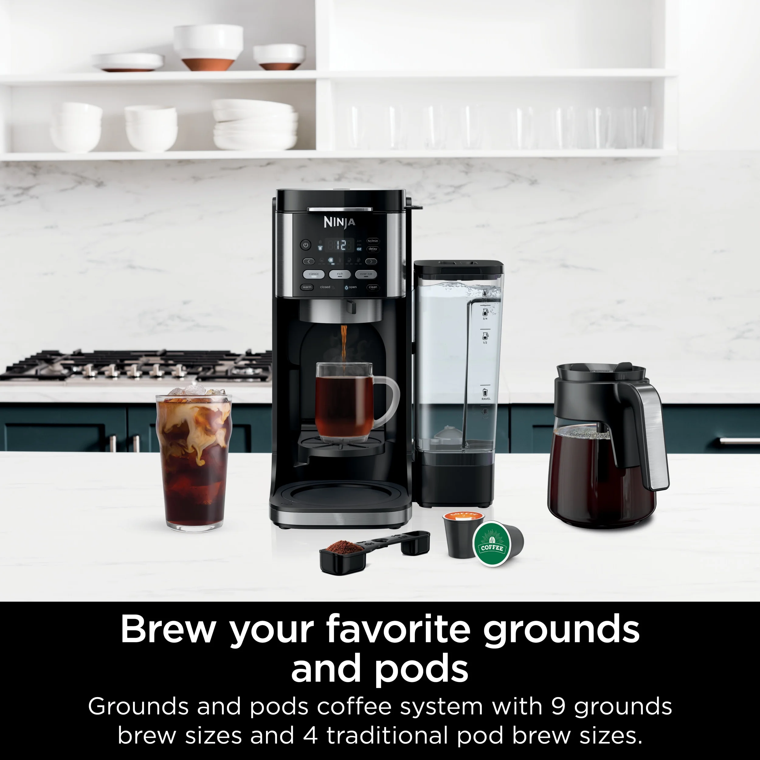 Ninja Dualbrew Hot & Iced Coffee Maker, Single - Serve, Compatible with K - Cups & 12 - Cup Drip Coffee Maker, CFP101