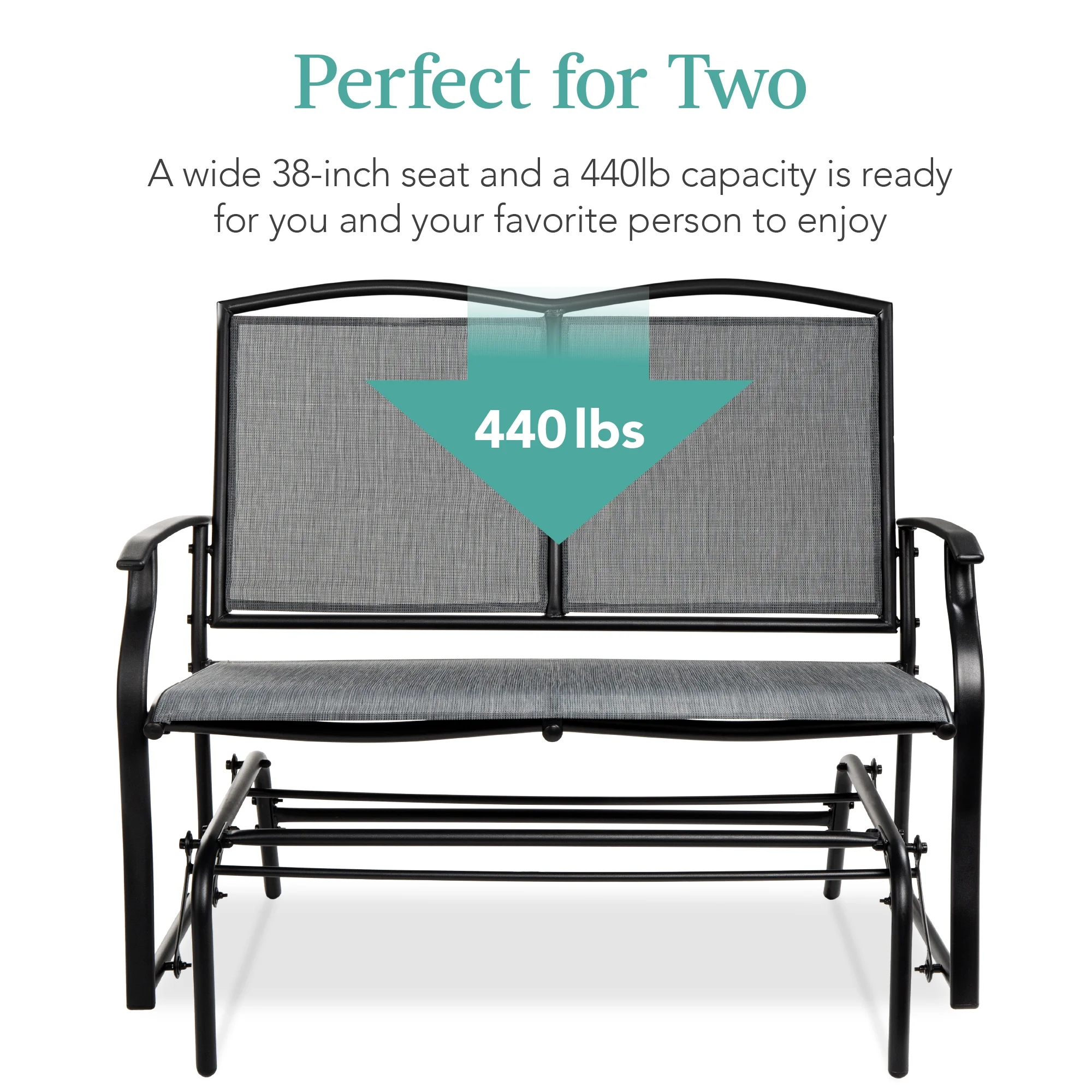2-Person Outdoor Swing Glider, Steel Patio Loveseat, Bench Rocker w/ Armrests Gray(Gray) - Image 8