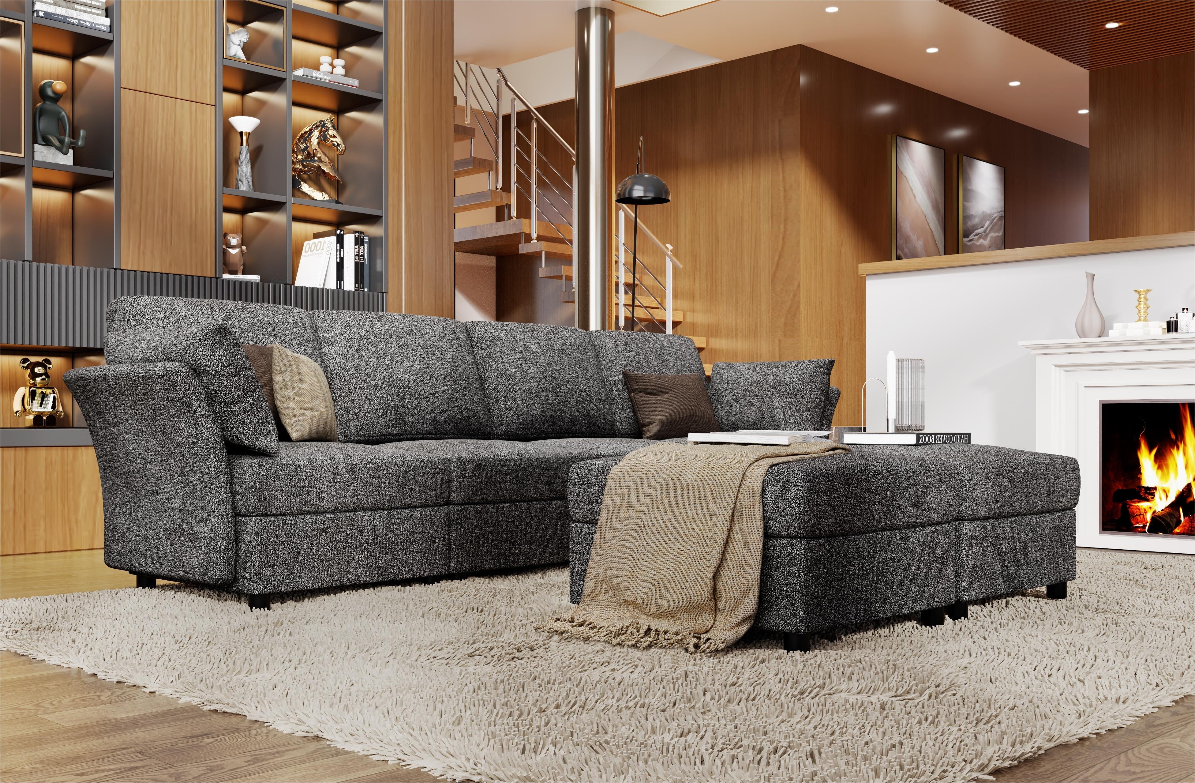 Papajet Sectional Sofa, Modular Sectional Couch with Ottomans- 6 Seat Sofa Couch for Living Room, Convertible U Shaped Couch with Chaise, Oversize W107"xD54"xH37" Dark Grey(5 Seats/Beige)
