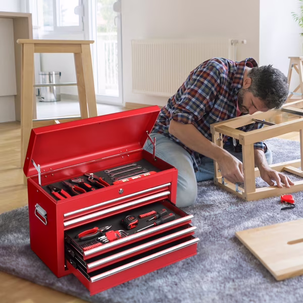 5-Drawer Steel Tool Chest with Lock - 330LBS Capacity, Red Heavy-Duty Organizer for Garage/Workshop