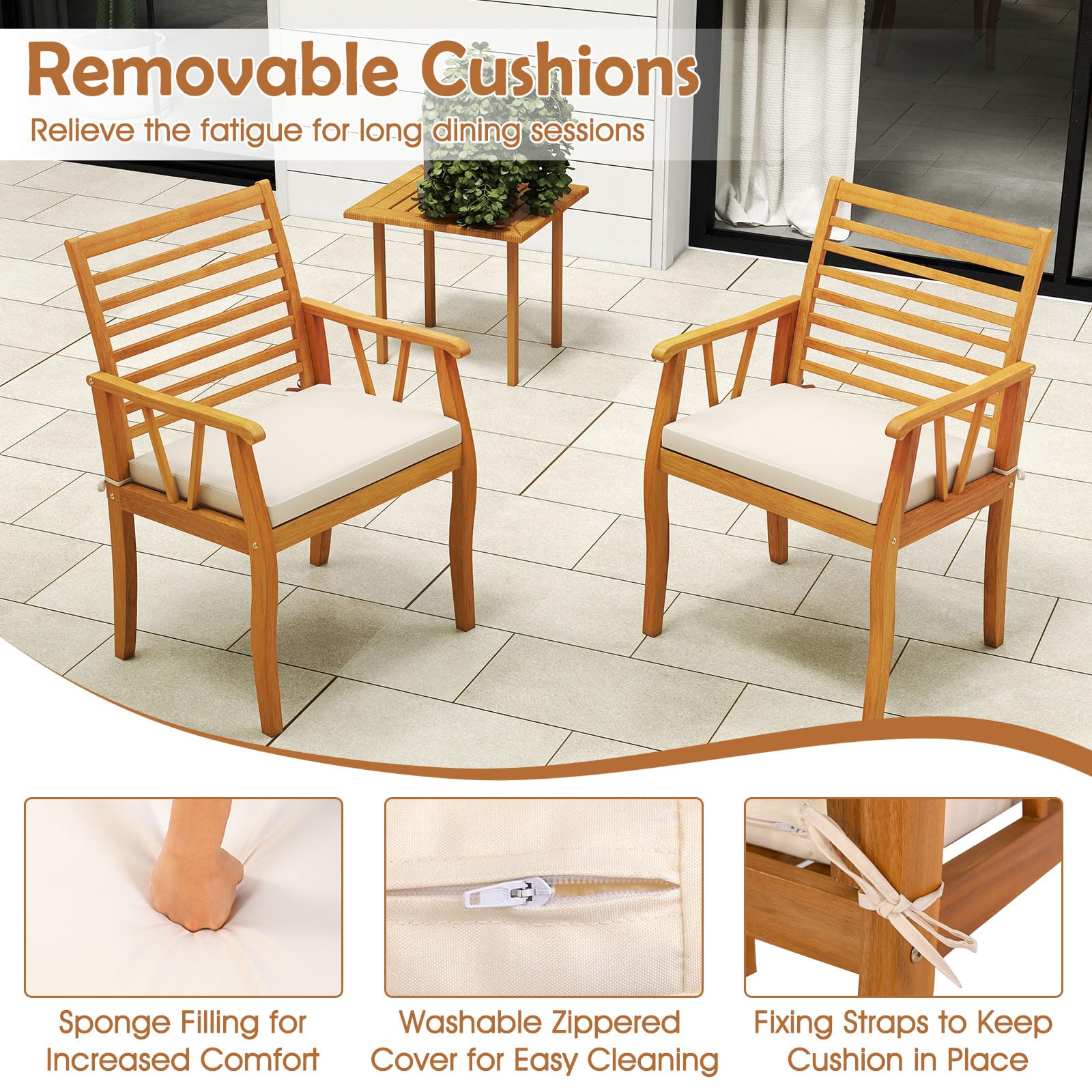 Tangkula 6 Pieces Acacia Wood Patio Dining Set with Bench