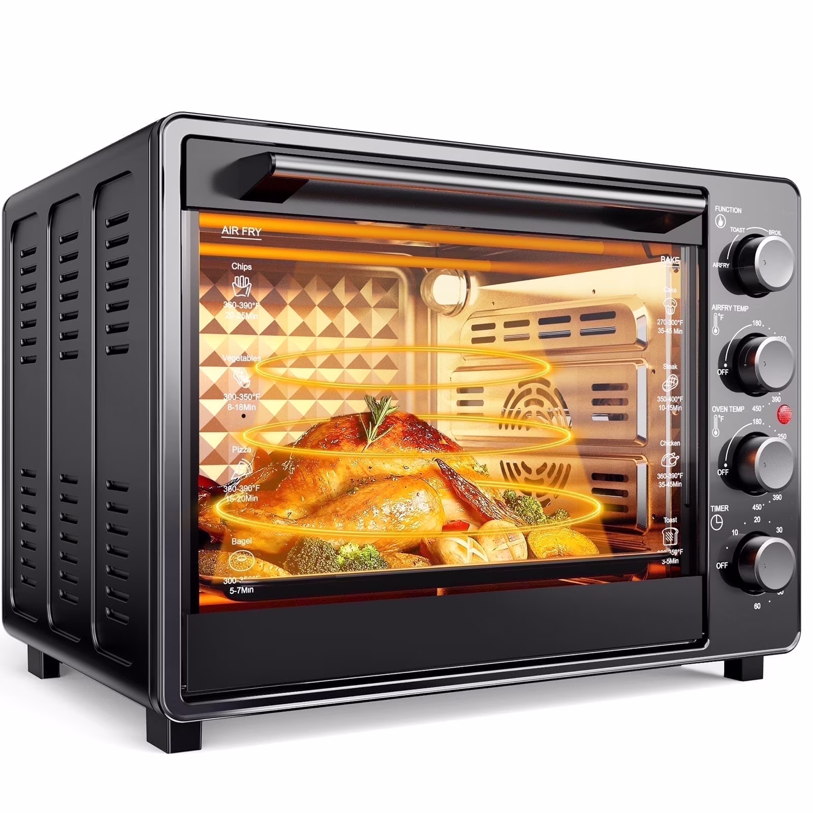 34 QT Super-Large Air Fryer, Oil-Less Air Fryer Toaster Oven Combo with Pizza, Warm, Broil, Toast, Bake, Air Fry, 5 Functions Black