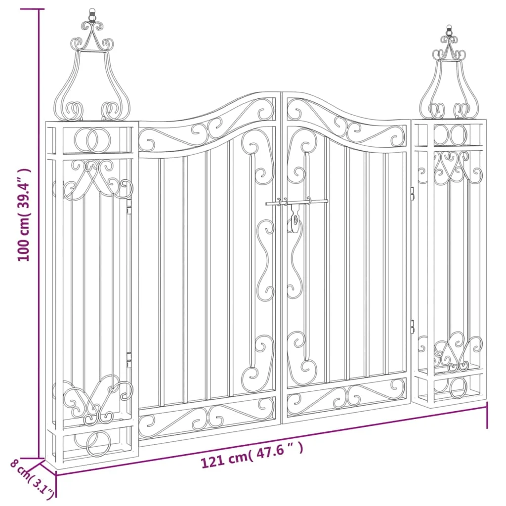 vidaXL Garden Gate Ornamental Fence Gate with Bolt Hinge Trellis Wrought Iron