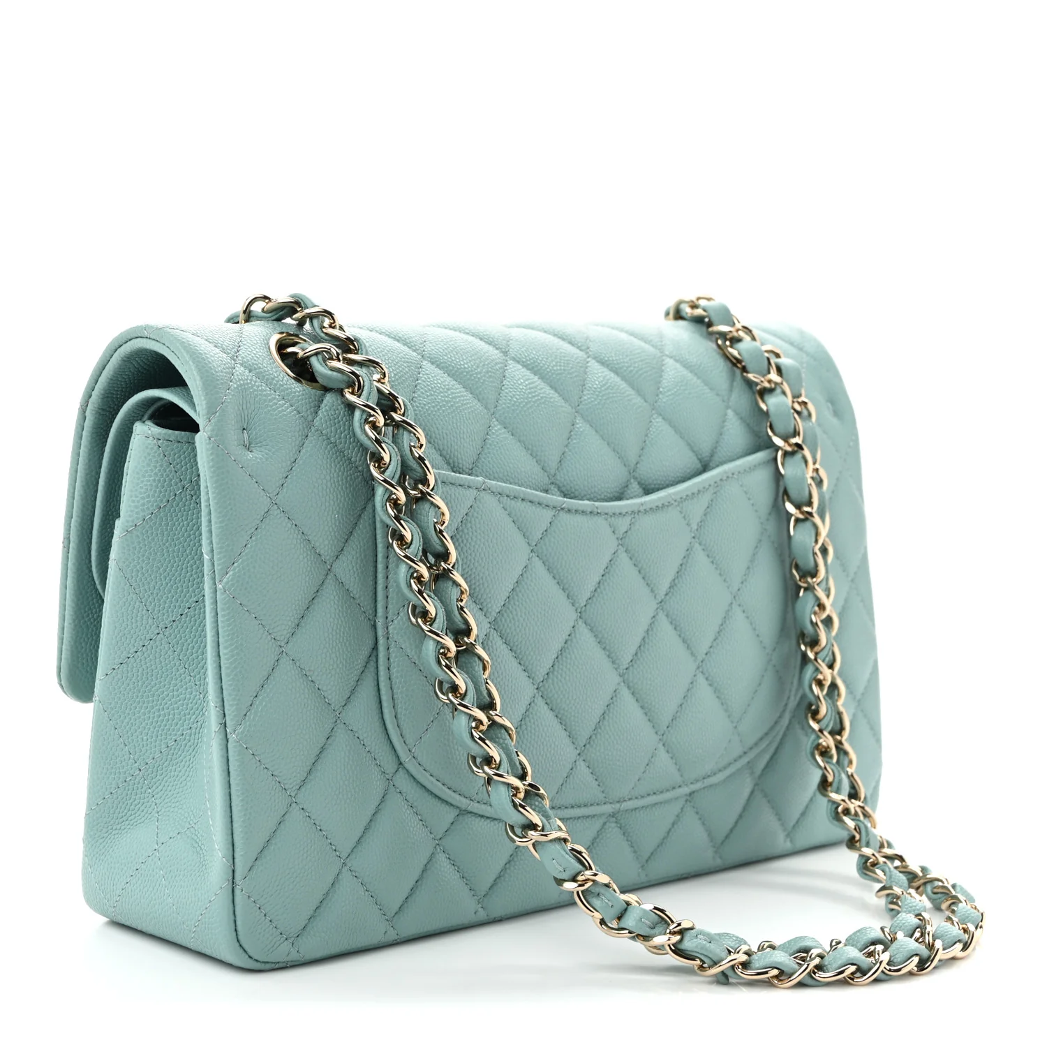 Caviar Quilted Medium Double Flap Light Blue