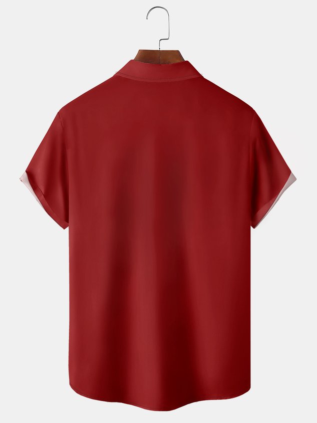 Chemise de bowling à manches courtes avec poche poitrine et motif gnomes de Noël