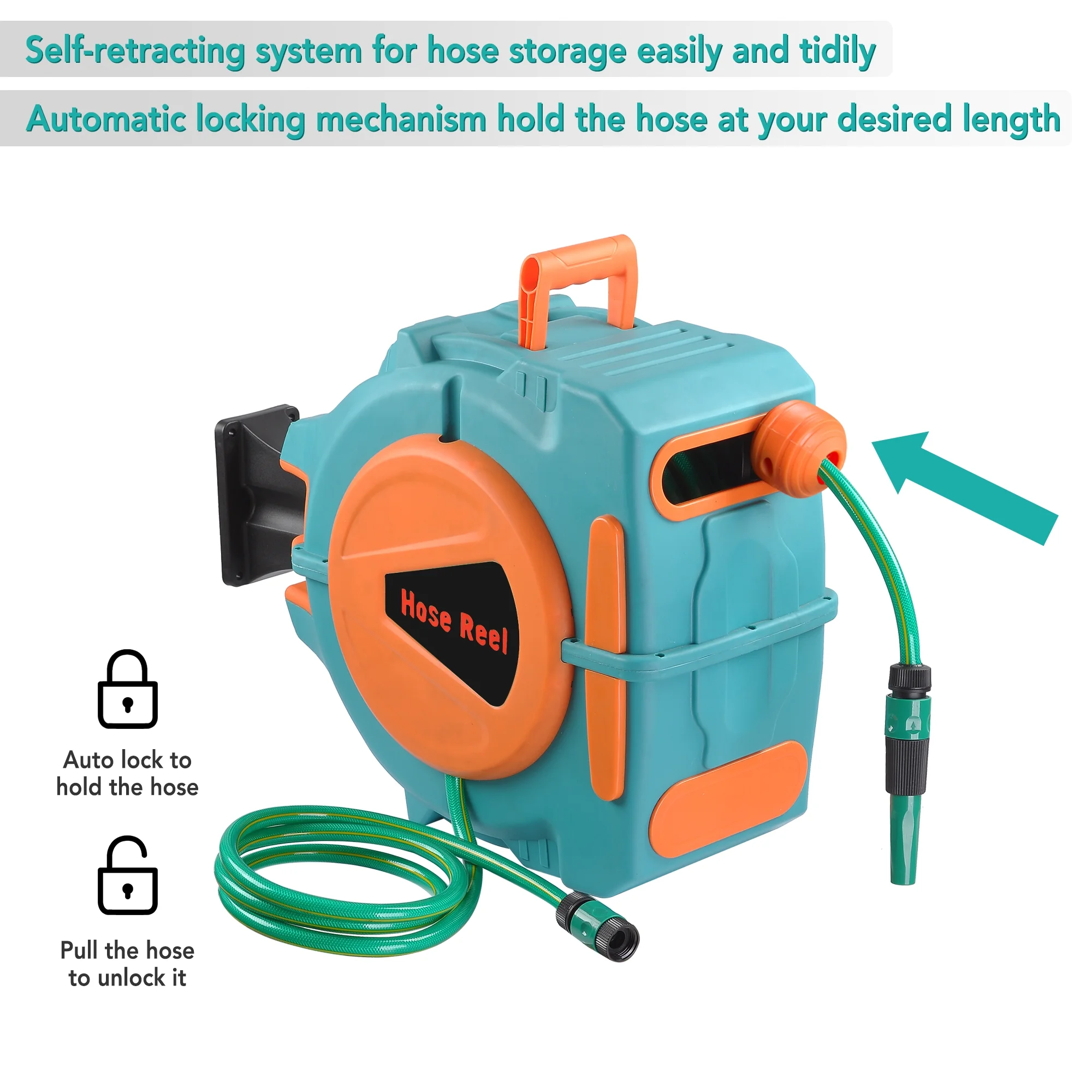 Yescom 65ft Retractable Water Hose Reel Auto Rewind Garden Watering Garage Car Sprayer Wall Mount