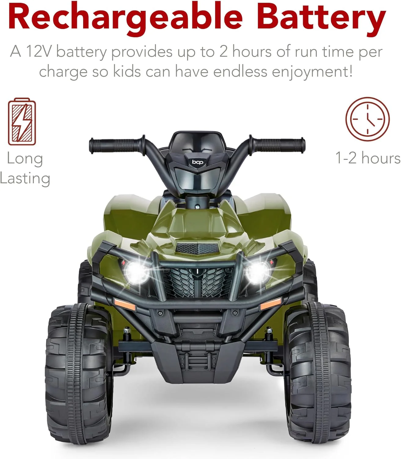 Quad électrique 12 V pour enfants Best Choice Products, véhicule tout-terrain à 4 roues avec audio Bluetooth, vitesse maximale de 3,9 km/h, pneus à crampons, phares LED et radio.