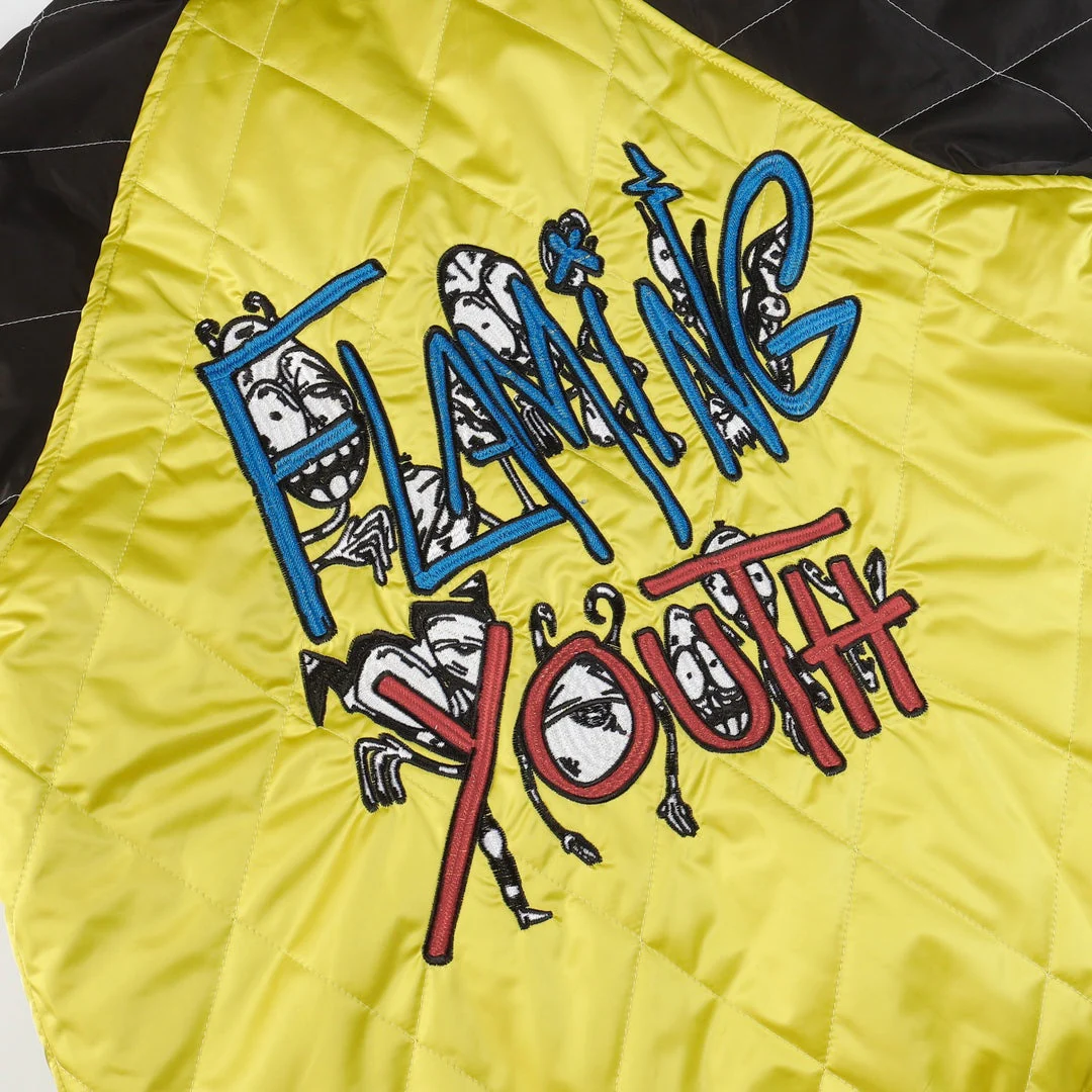 Chrome Hearts Flaming Youth Bomber Jacket - Yellow Black Graphic Street Coat D10