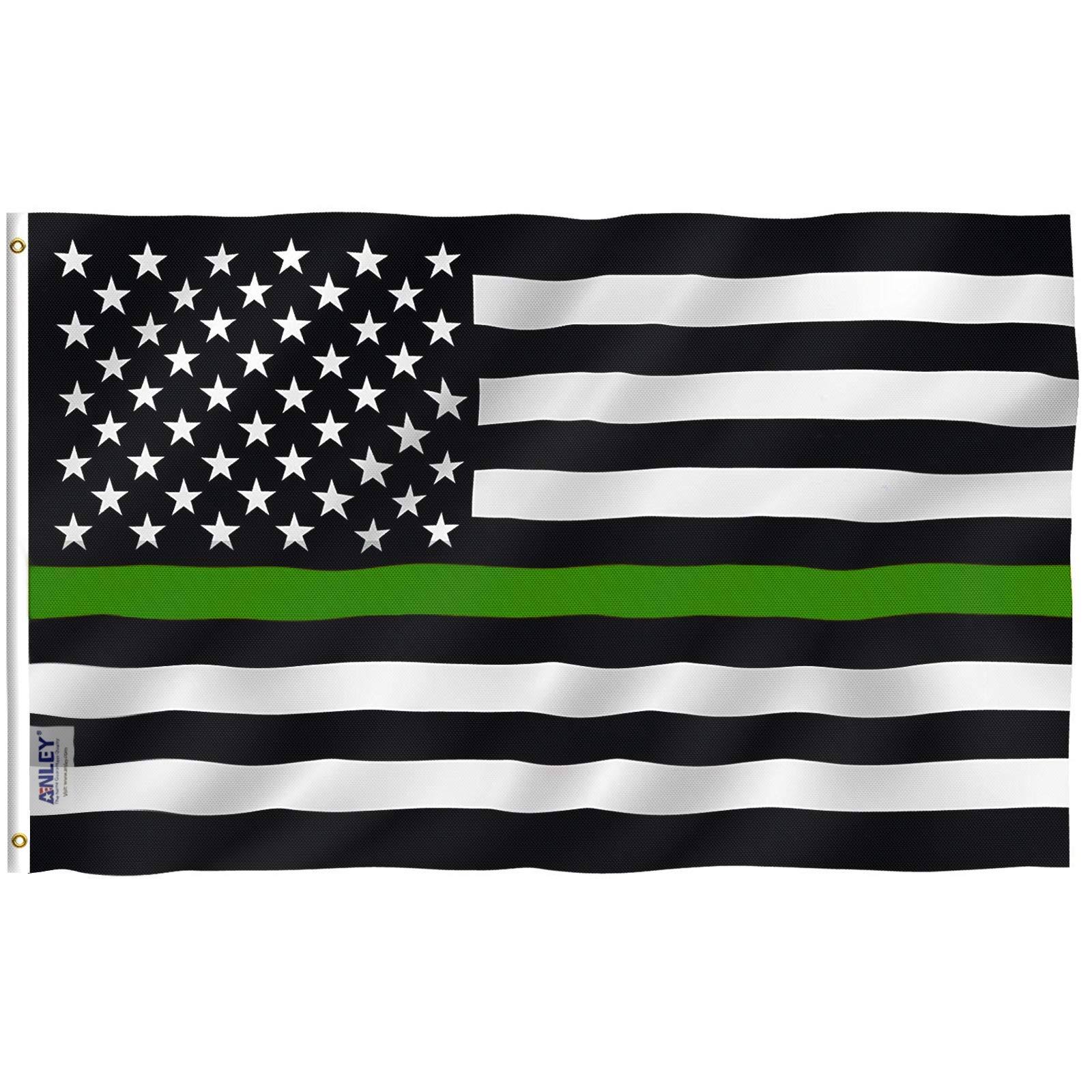Fly Breeze 3x5 Foot Thin Green Line USA Flag