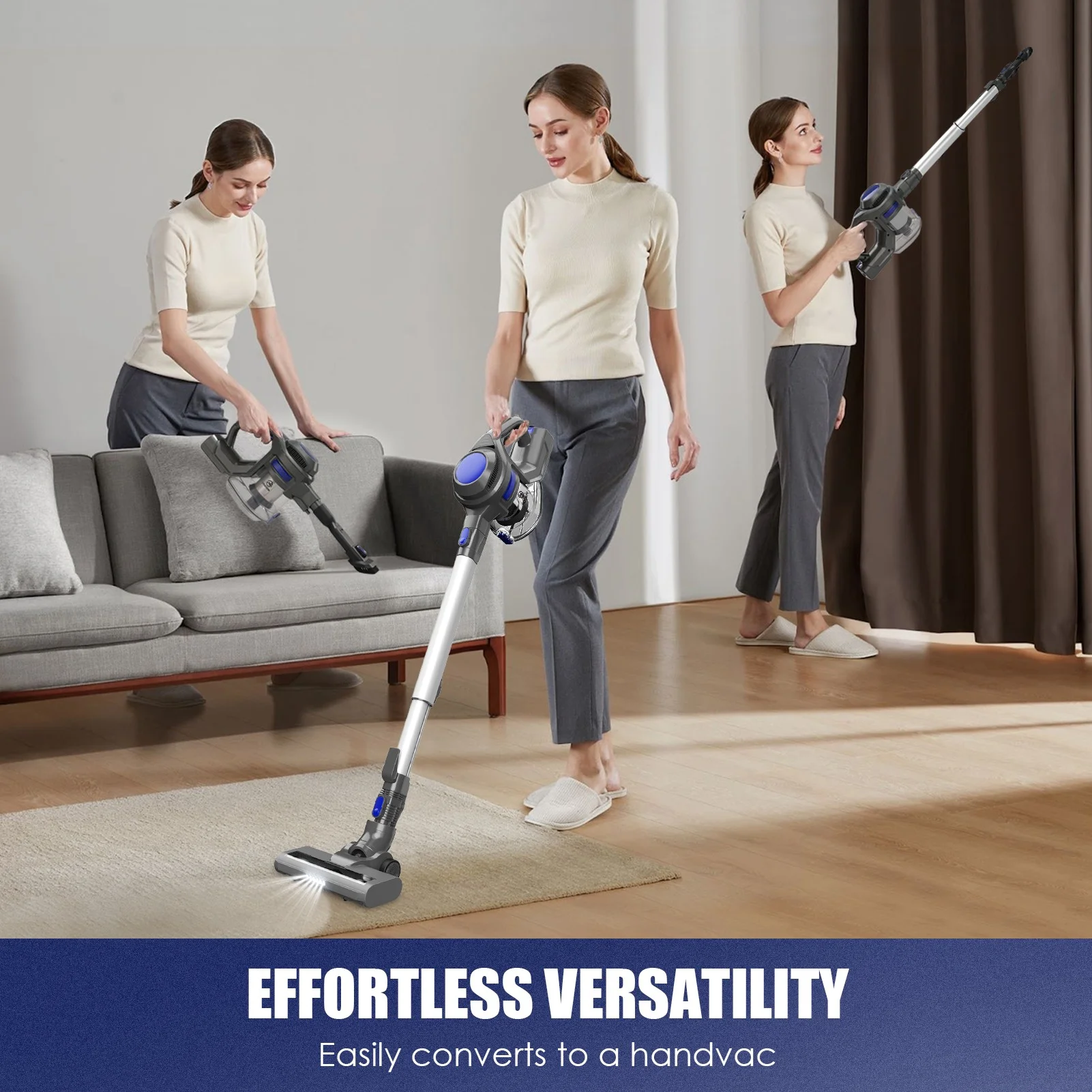 Stick Vacuum Cleaner, 4 in 1 Handheld Cordless Vacuum with Powerful Suction for Home Hard Floor Carpet Car Pet Hair, XL 618A(Blue) Image 8