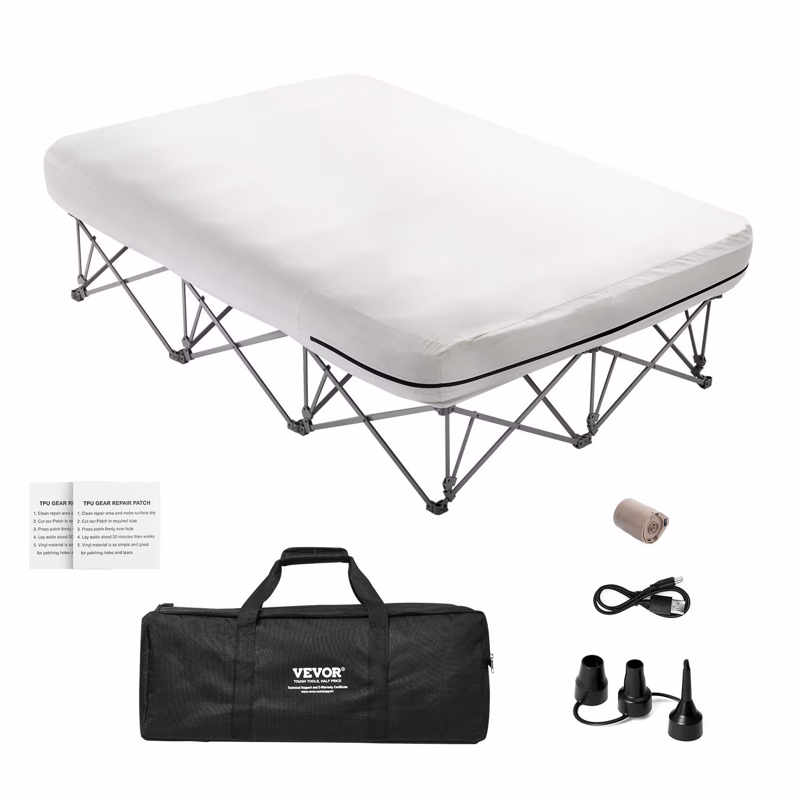 Queen Air Mattress with Frame & Built - in Pump - 2 - Person Blow up Camping Mattress Supports 600 lb - Elevated Inflatable Bed for Guests, Travel & Home Use - Quick Inflation/Deflation