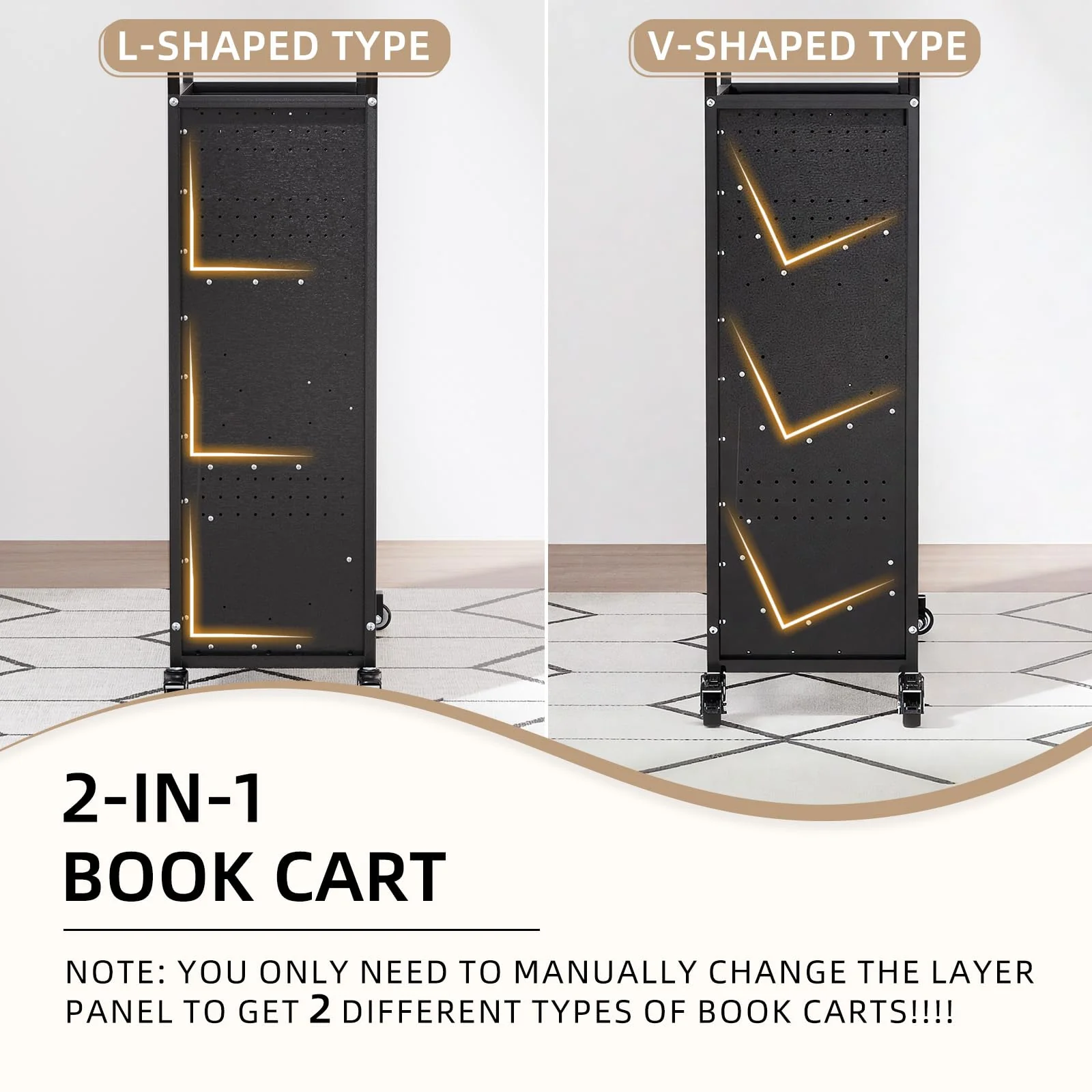 AECOJOY Book Cart with Wheels, 352LBS Rolling Bookshelf Utility Cart with V-Shaped Shelves