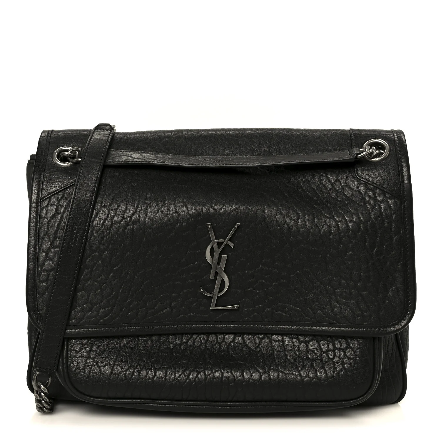 Grained Lambskin Monogram Large Niki Chain Satchel Black