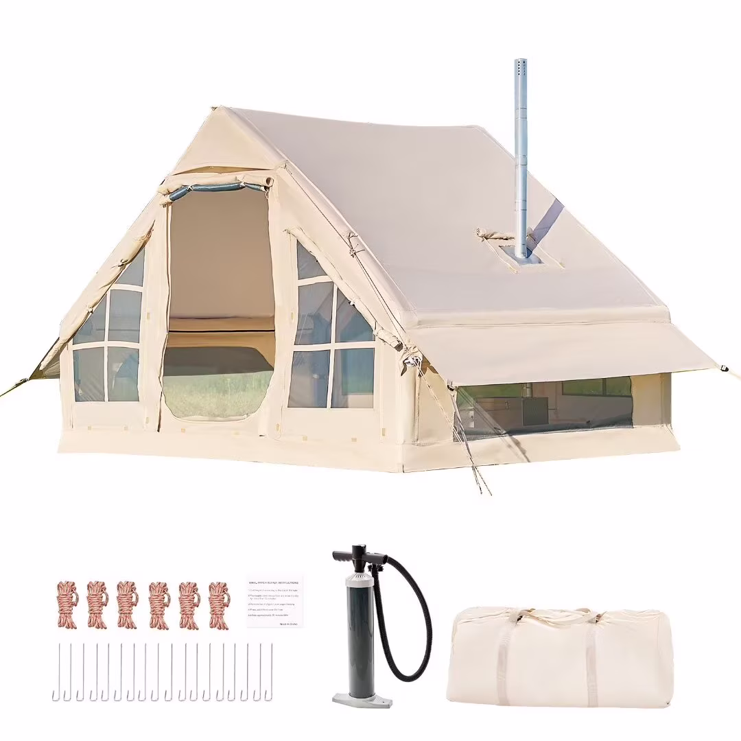 NAIZEA Tent for Camping with Pump - Air Glamping Tents, Easy Setup Blow up Tent, Waterproof Oxford Inflatable Tent, 4 - 6 Person Cabin Tent with Mesh & Chimney Window