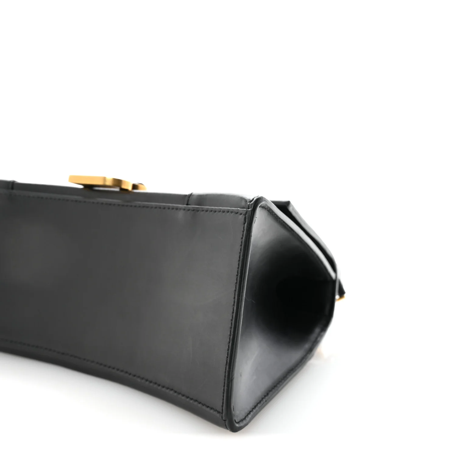 Shiny Box Calfskin Small Hourglass Top Handle Bag Black