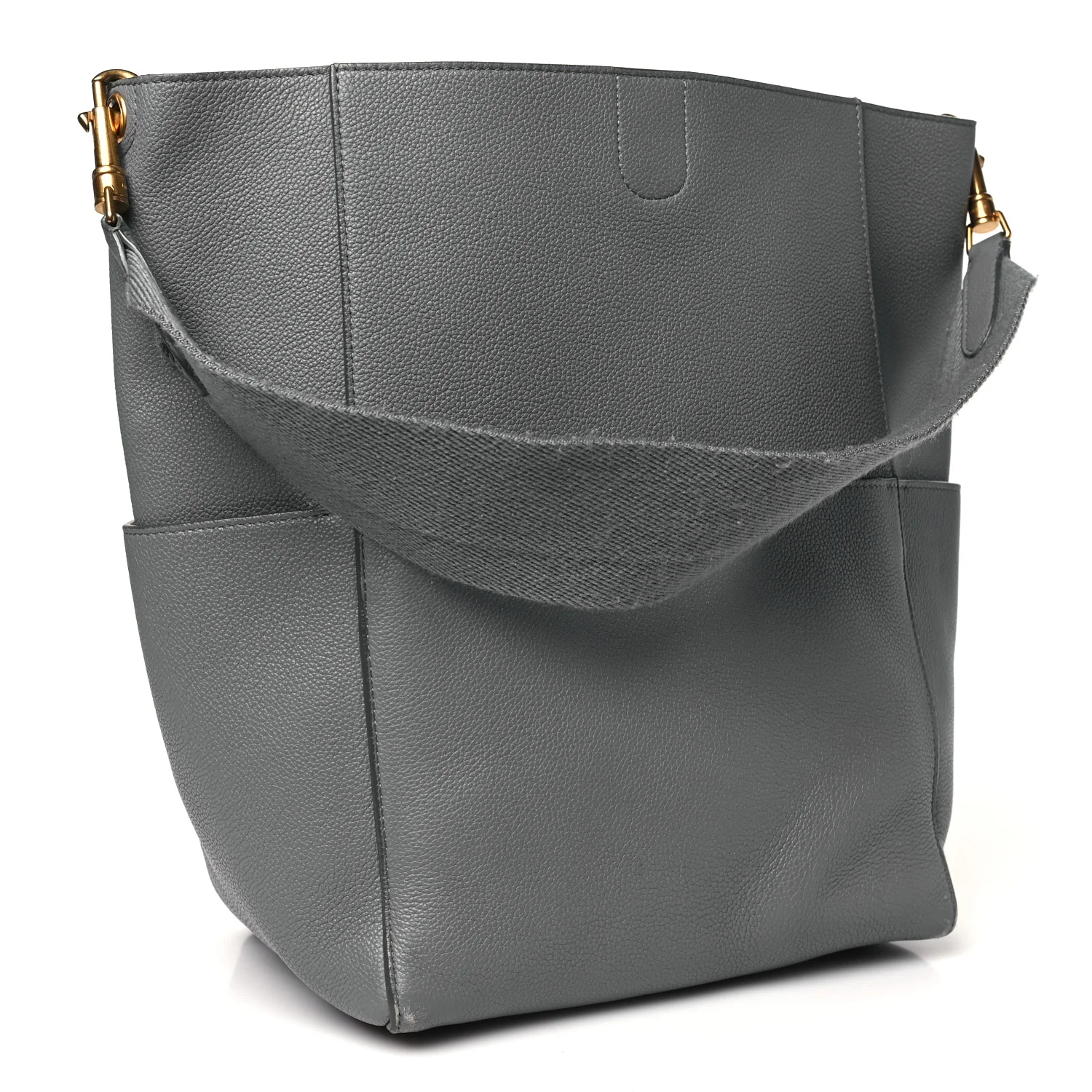 Soft Grained Calfskin Sangle Bucket Bag Grey