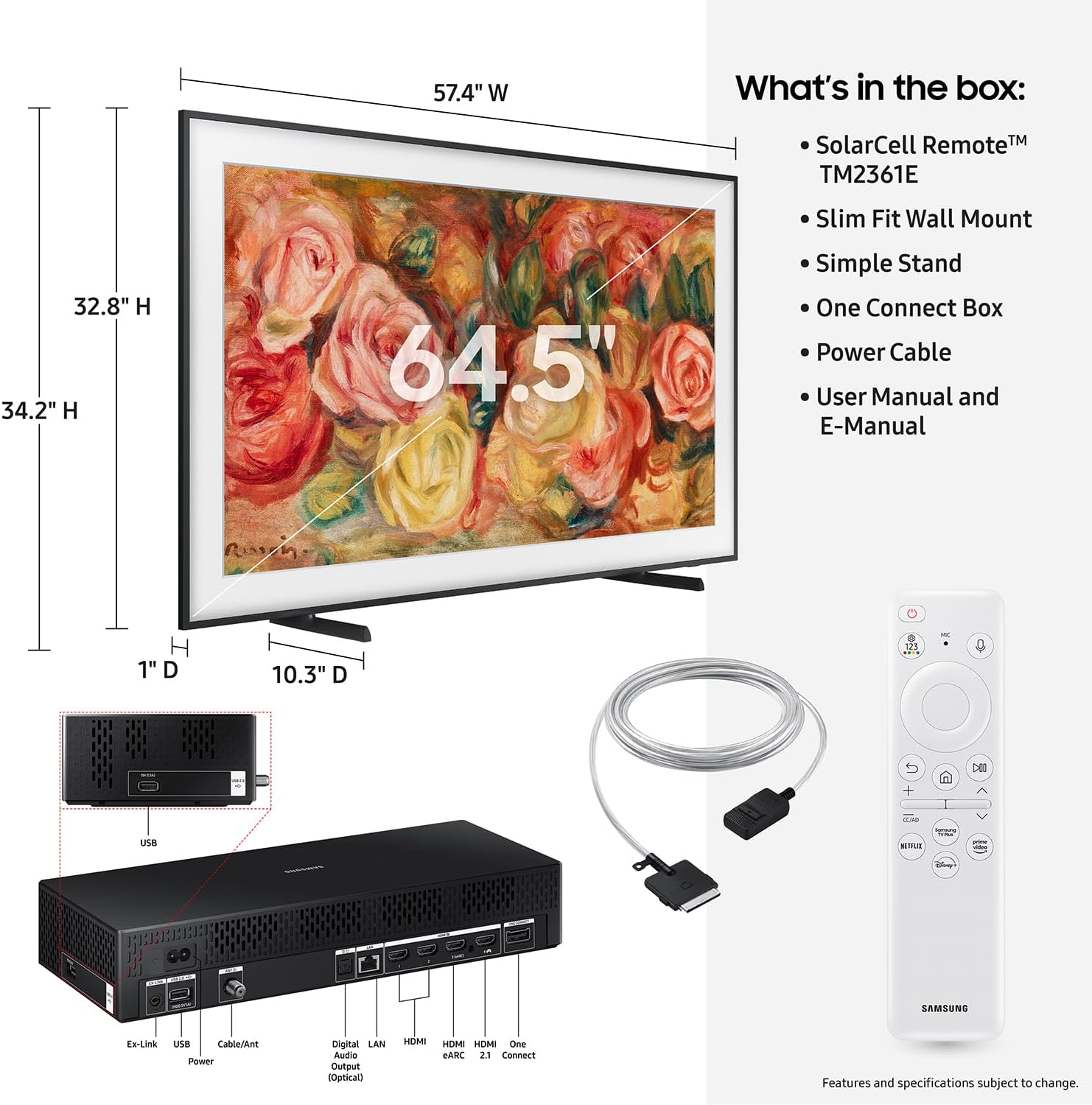 SAMSUNG 65-Inch Class QLED 4K LS03D The Frame Series Quantum HDR Smart TV w/Dolby Atmos  Art Mode  Anti-Reflection  Customizable Frame  Slim Fit Wall Mount with Alexa Built-in (QN65LS03D  2024 Model)