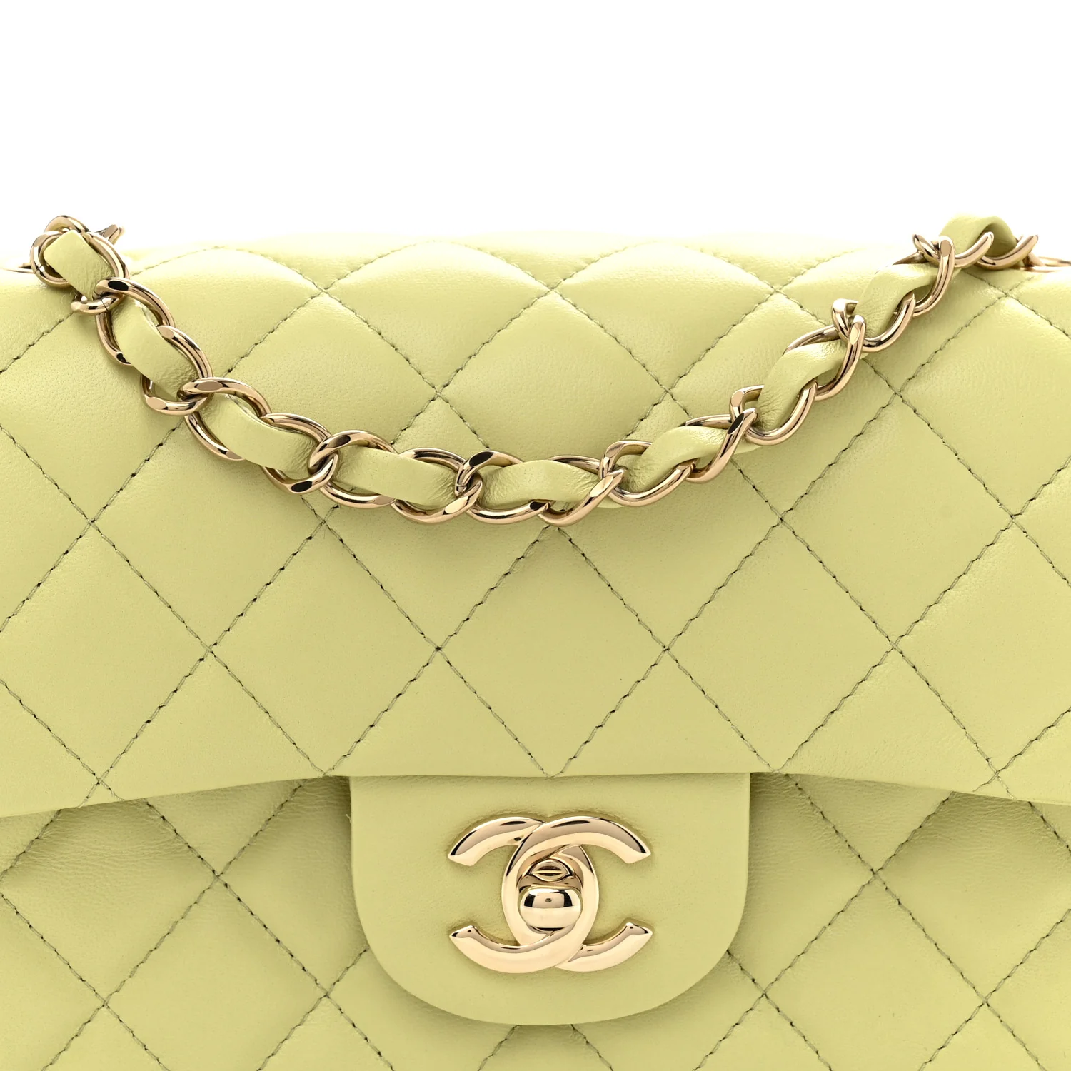 Lambskin Quilted Mini Rectangular Flap Light Green