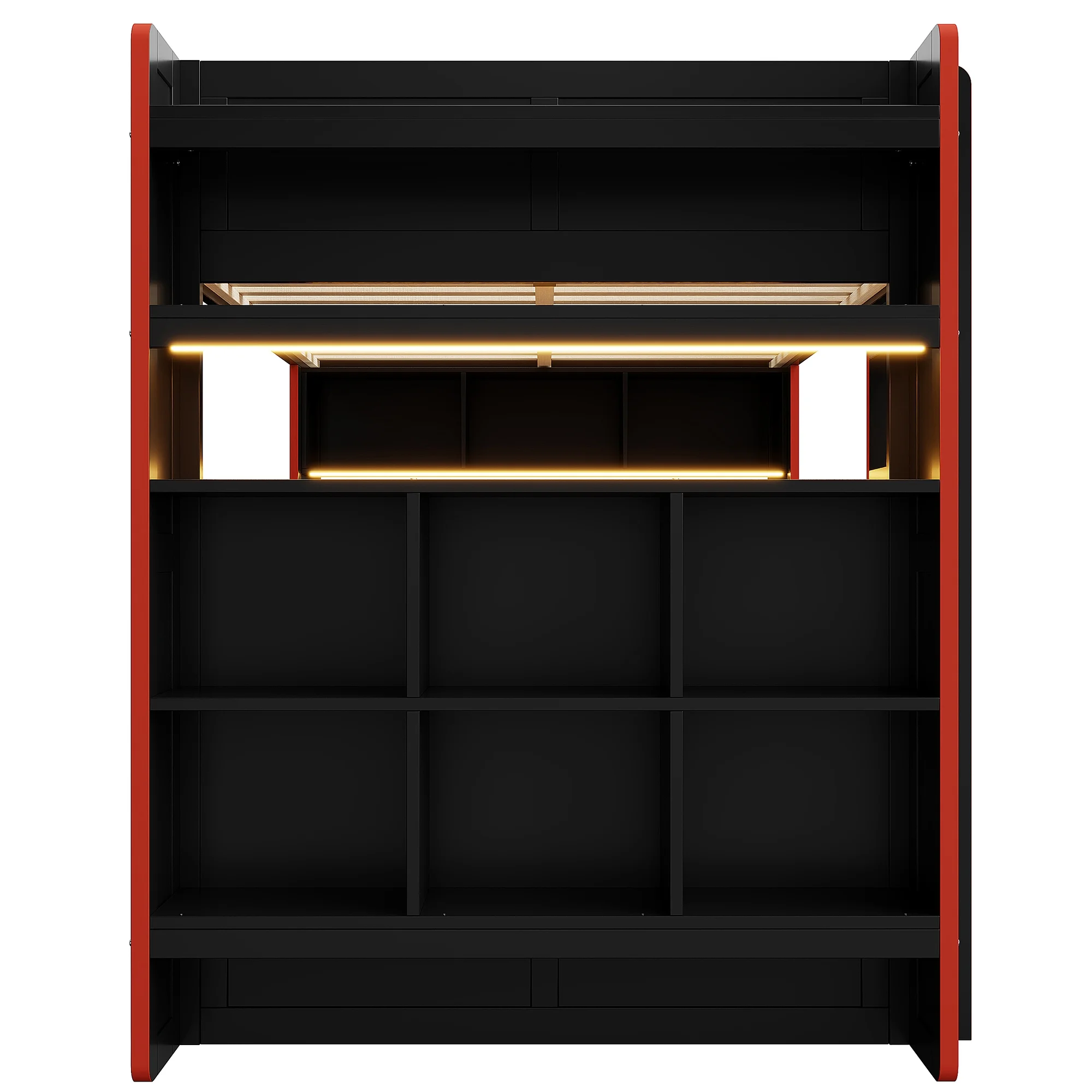 Wood Full Size Loft Bed with Desk and Shelves, Gaming Bunk Bed with LED Light and USB Charging, Black(Black) - Image 9