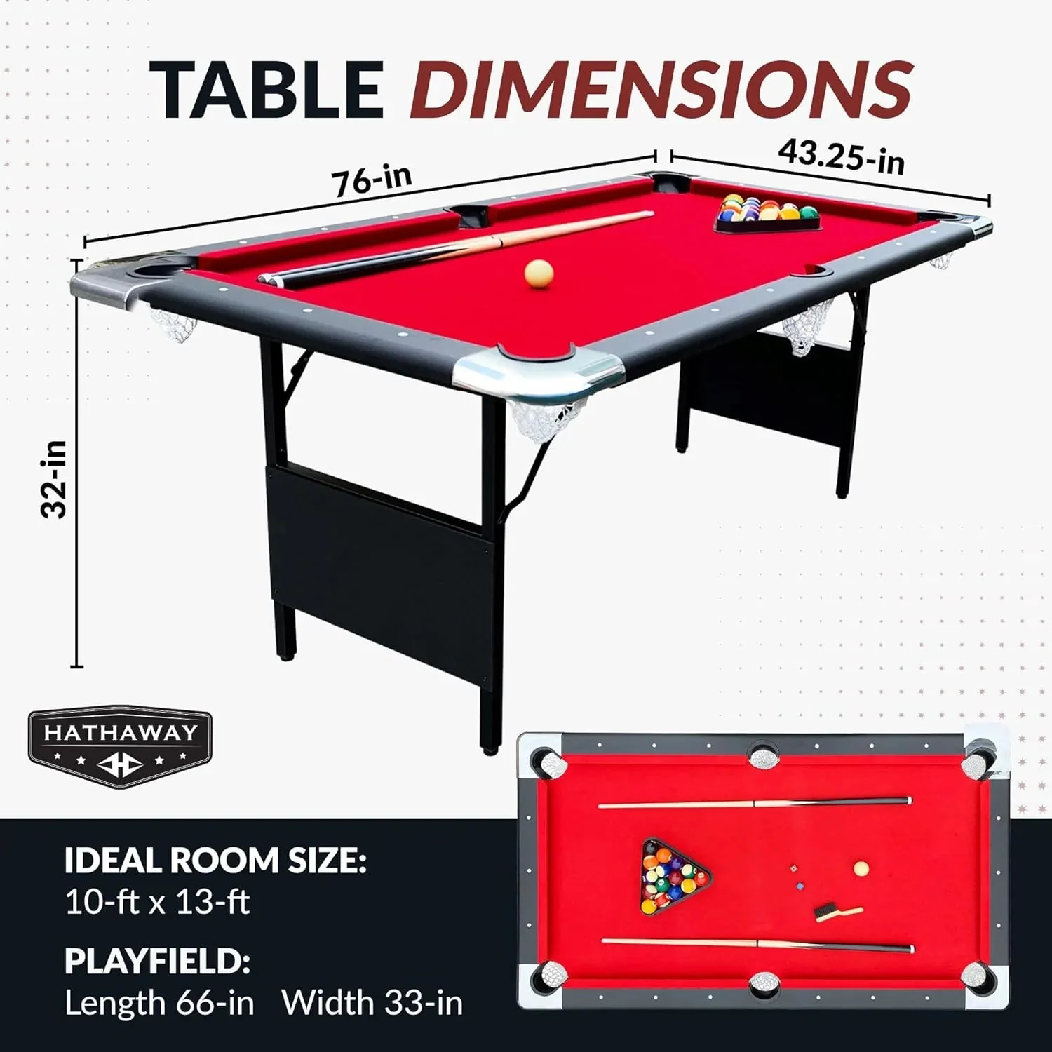 6 ft Portable Pool Table, Adults Folding Billiards Tables for Game Room with Easy Foldable Storage, Includes Full Set of Billiard Balls,…