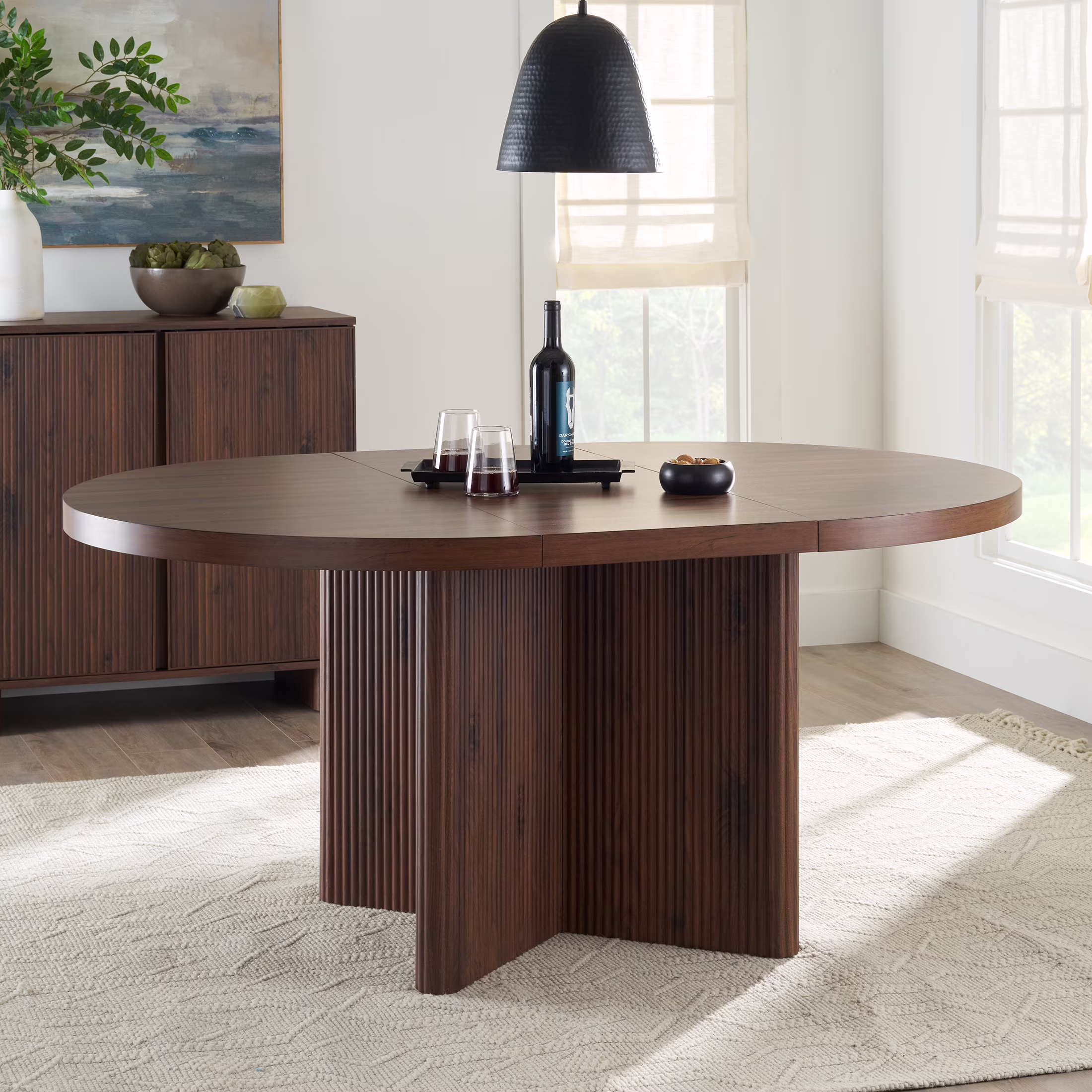 Better Homes & Gardens Lillian Fluted Round Expandable Dining Table for Kitchen, Natural Pine
