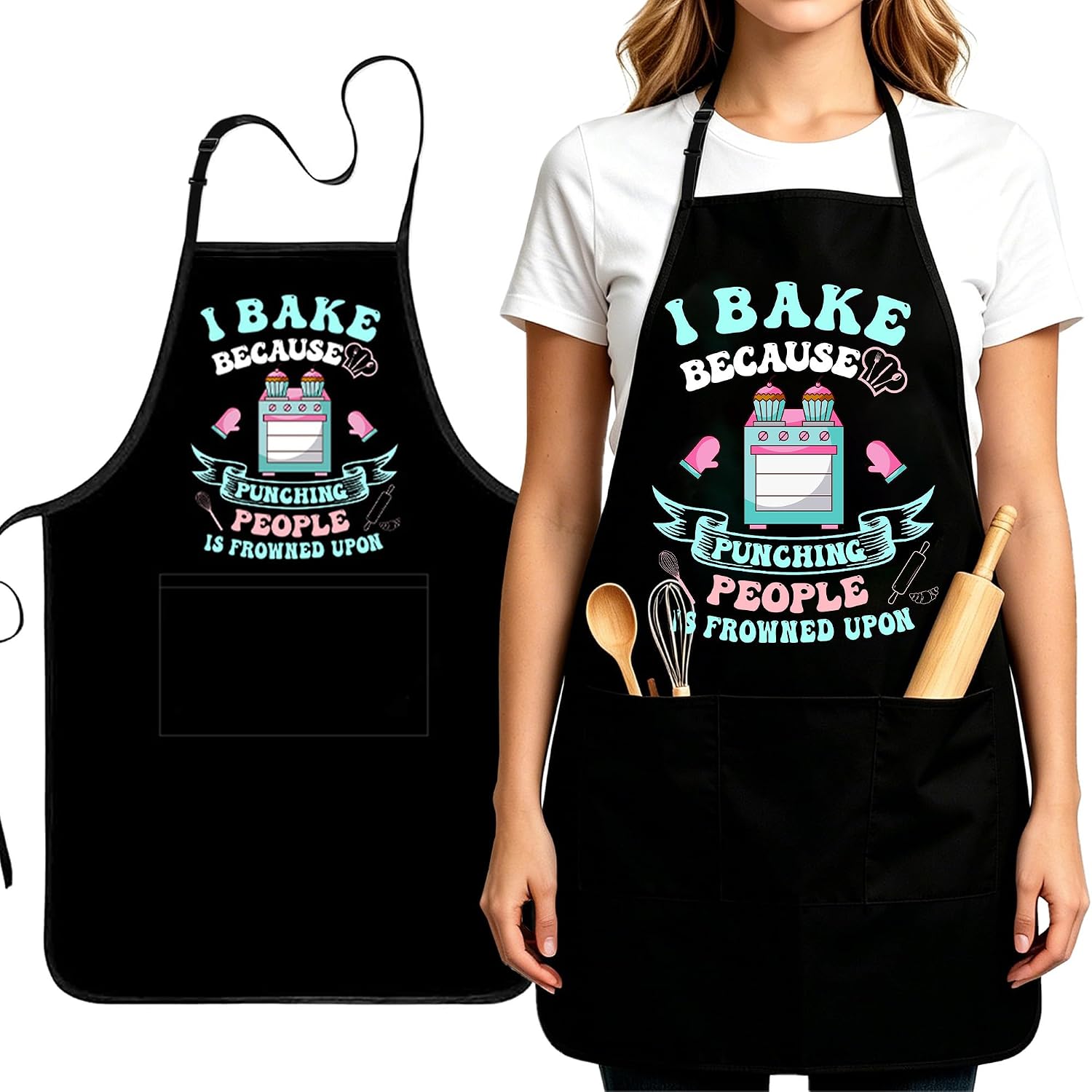 Funny Baking Apron for Women Men - Cute Cooking Aprons for Adults with 2 Pockets, Baking Supplies & Essentials for Home Bakers, Kitchen Apron Gifts for Mother's Father's Day Birthday Christmas