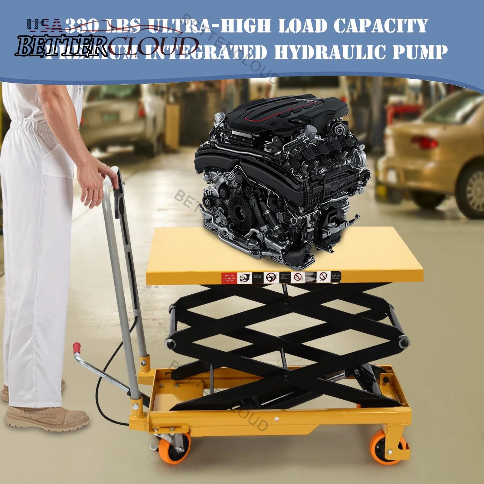 330 lbs Hydraulic Lift Table Cart Manual Double Scissor Lift Table 50" - Image 6