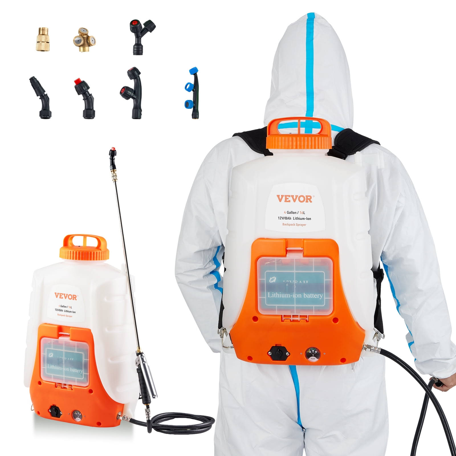 Bentism Battery Powered Backpack Sprayer, 4 Gallon Tank, 0-90 PSI Adjustable Pressure, Back Pack Sprayer with 8 Nozzles, 12V 8Ah Battery, Wide Mouth