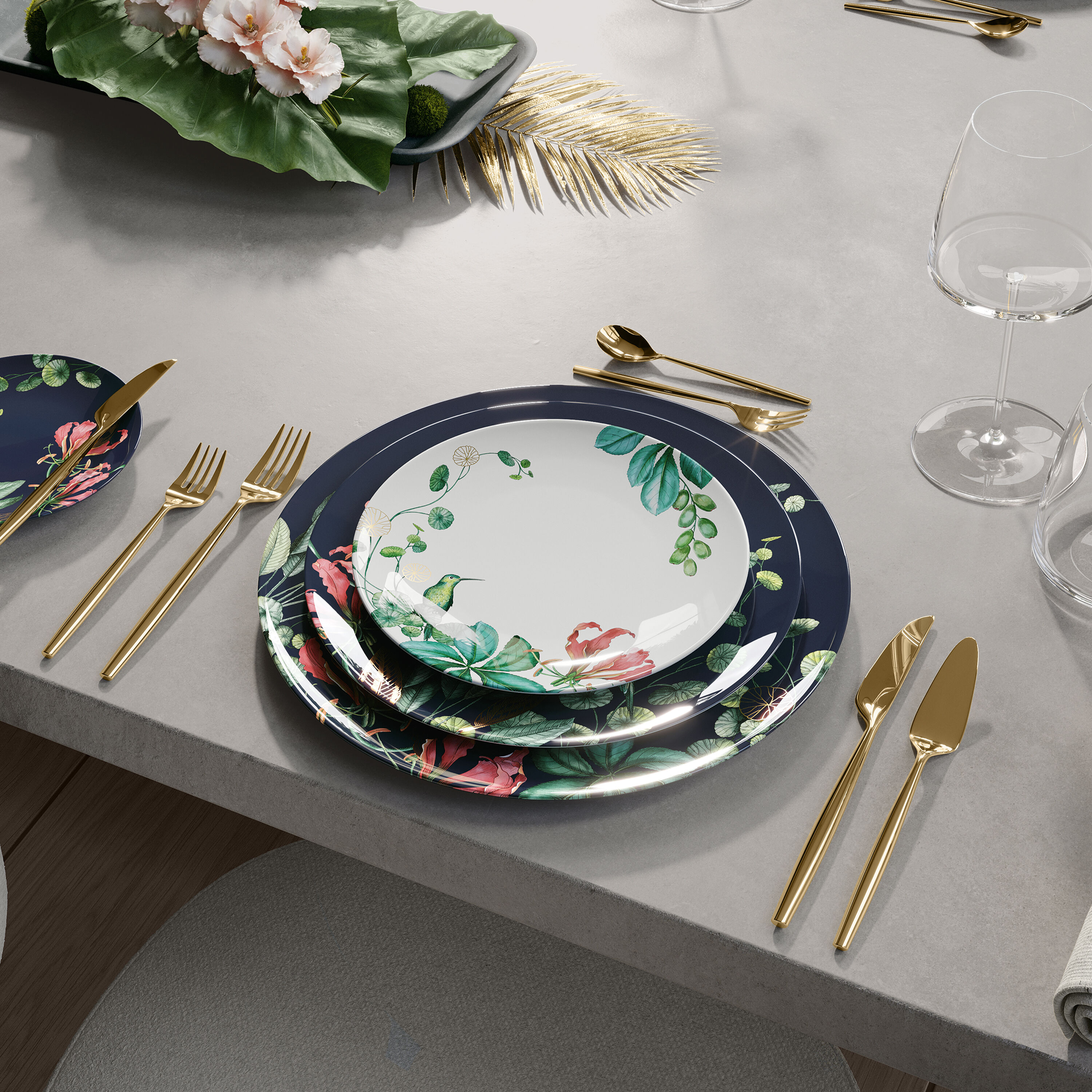 Avarua Salad/ Dessert Plate - Multi-colored, 8.7'', Premium Bone Porcelain