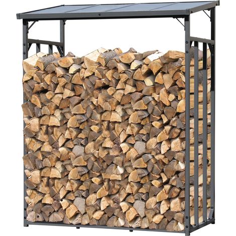 Quick-Star – Abri à bûches extérieur 143 x 70 x 185 cm – Structure en acier 30 mm – Toit en polycarbonate 6 mm – Capacité 1,8 m³ pour bois de 33 cm