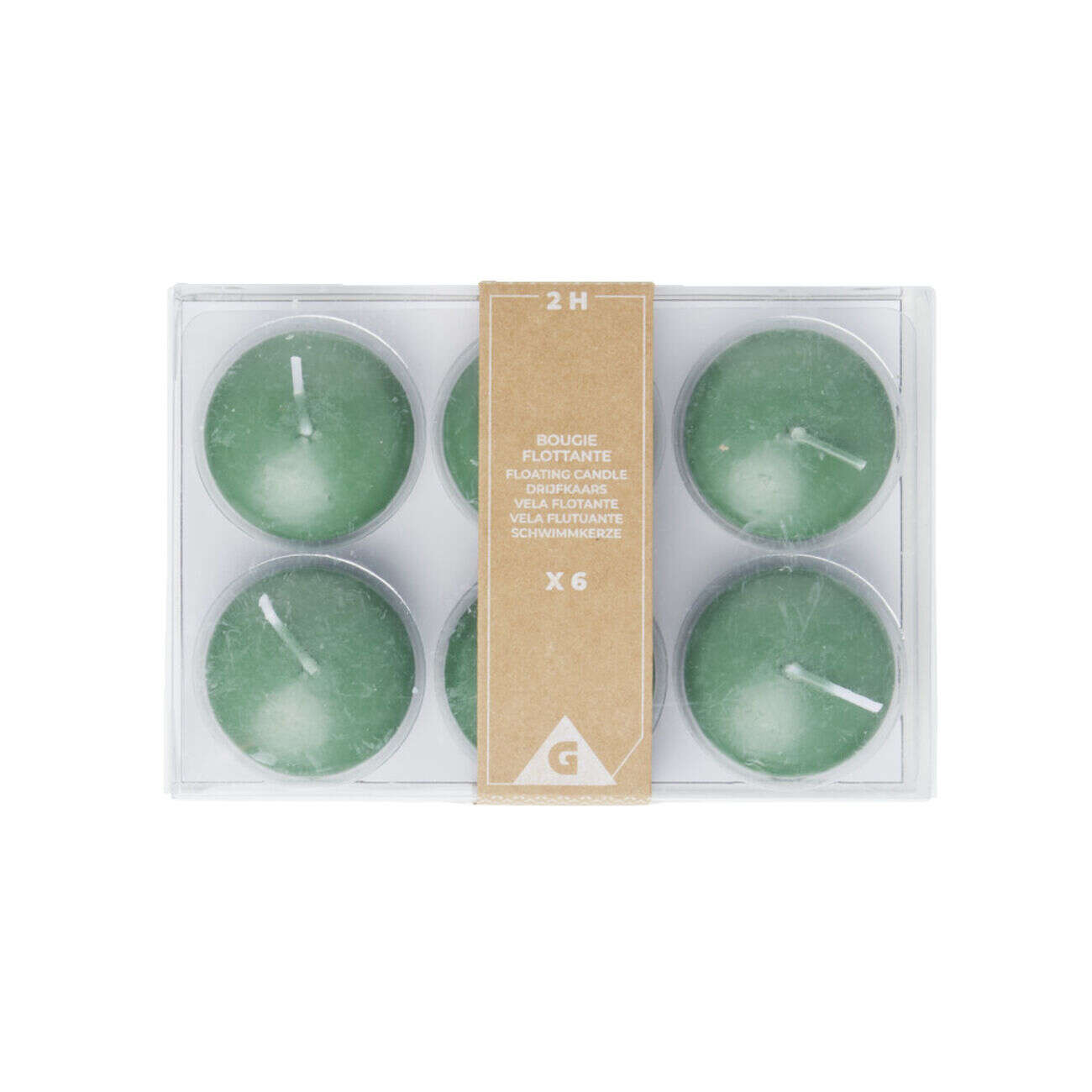 Lot de 6 bougies flottantes cire verte Ø4,5cm