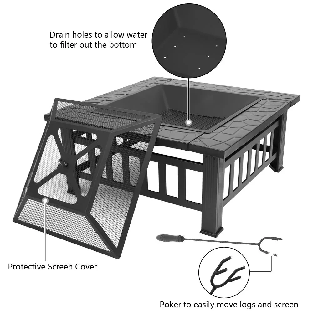 Zimtown Wooden 32 Metal Fire Pit Patio Garden Square