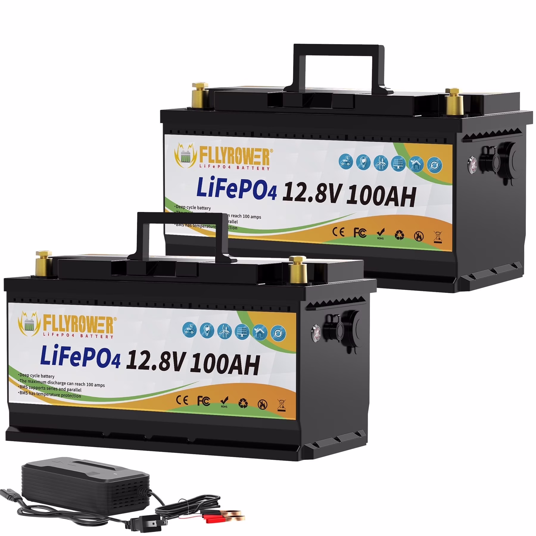 12V 100Ah LiFePO4 Lithium Battery with a Charger,for RV,Marine,Solar,Trolling Motor,Camping,Home Energy Storage,Built in 100A BMS,15000+Deep Cycles(1) - Image 7