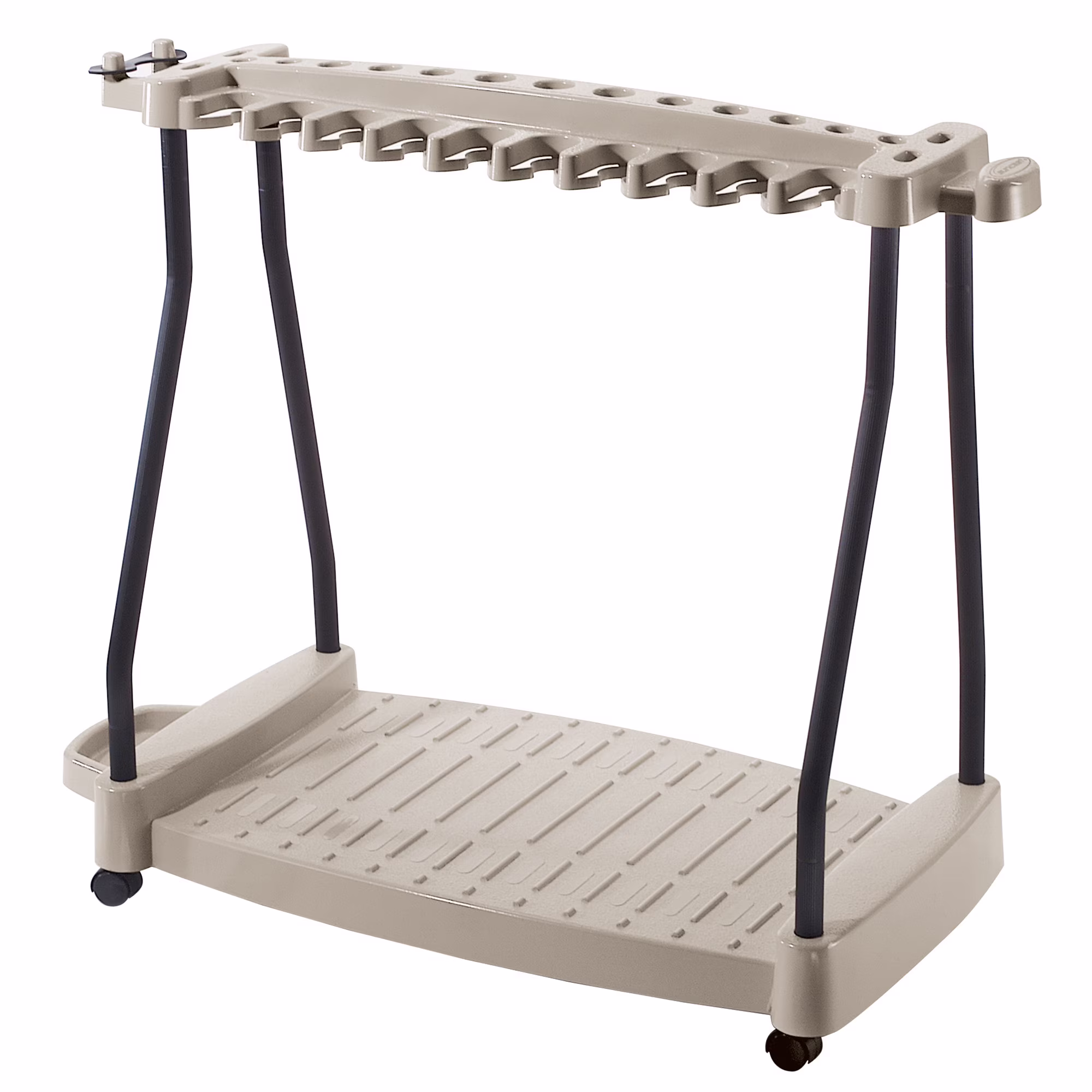 Suncast Outdoor Lawn and Garden Tool Rack with Wheels, Light Taupe