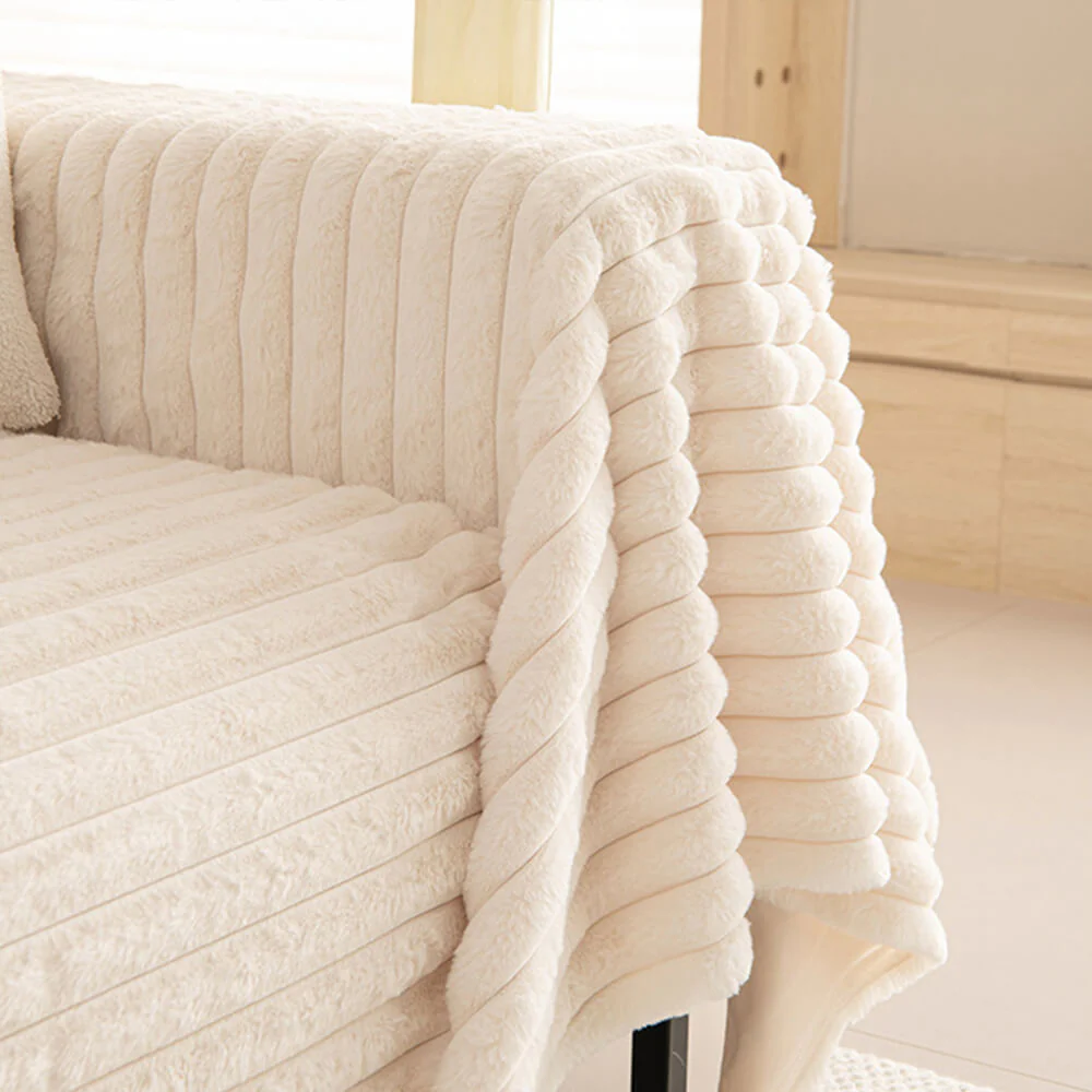 Striped Faux Rabbit Fur Multi Functional Sofa Throw Covers Couch Cover