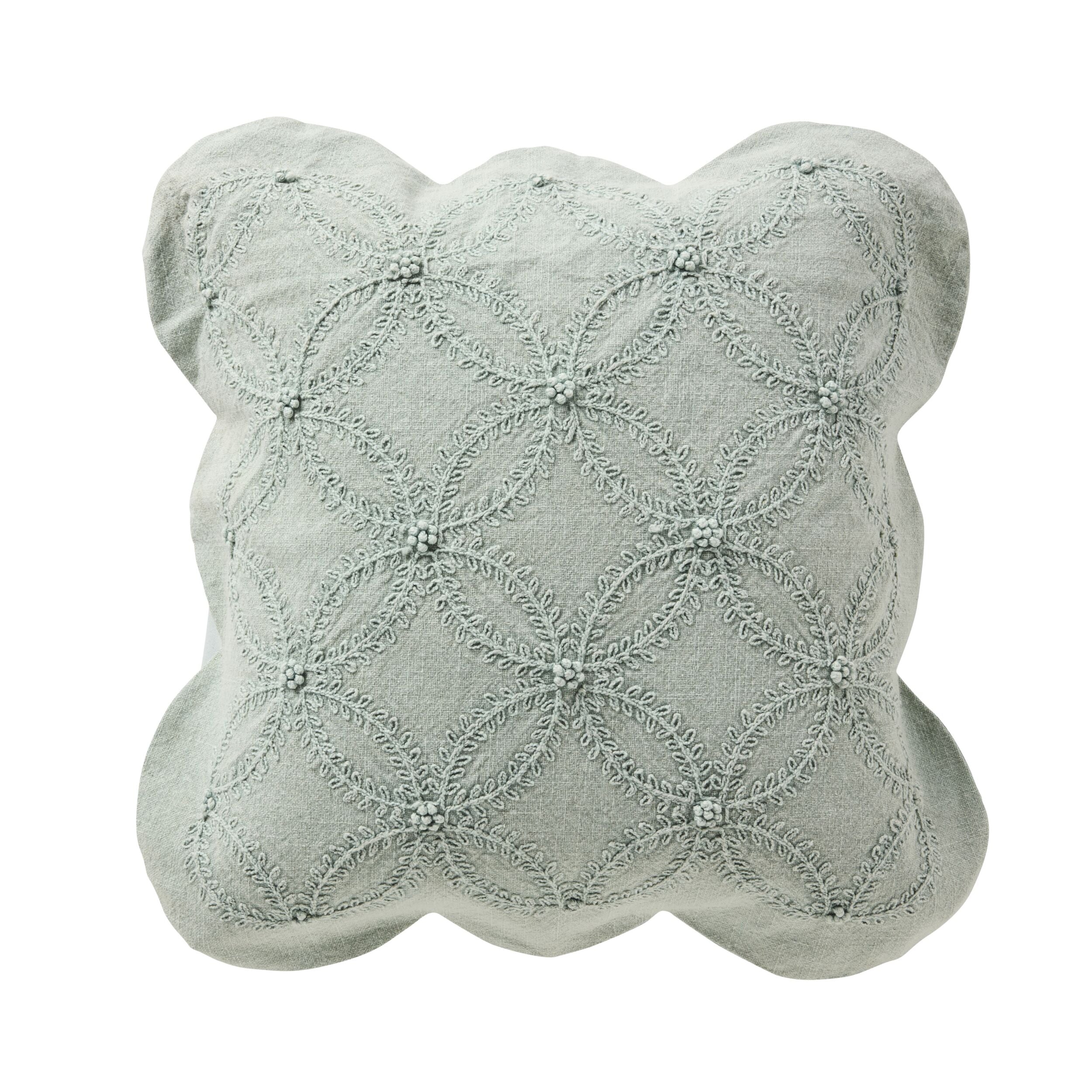 Stitch Scalloped Cushion Soft Sage 50x50cm