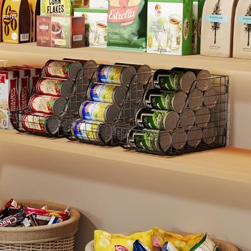 X-Cosrack Stackable Can Organizer For Pantry 3pack，Standing Dispenser Storage Bins,Metal Wire Basket Beverage Pop Soda Rack Stand Kitchen Pantry