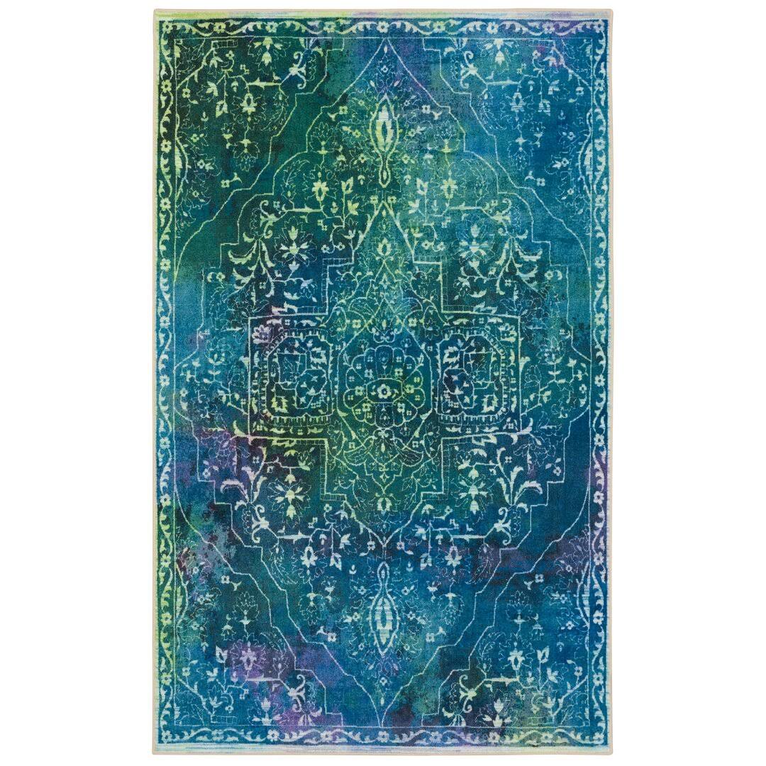 Aliva Oriental Tufted Teal Area Rug Union Rustic Rug Size: Rectangle 4' x 6'