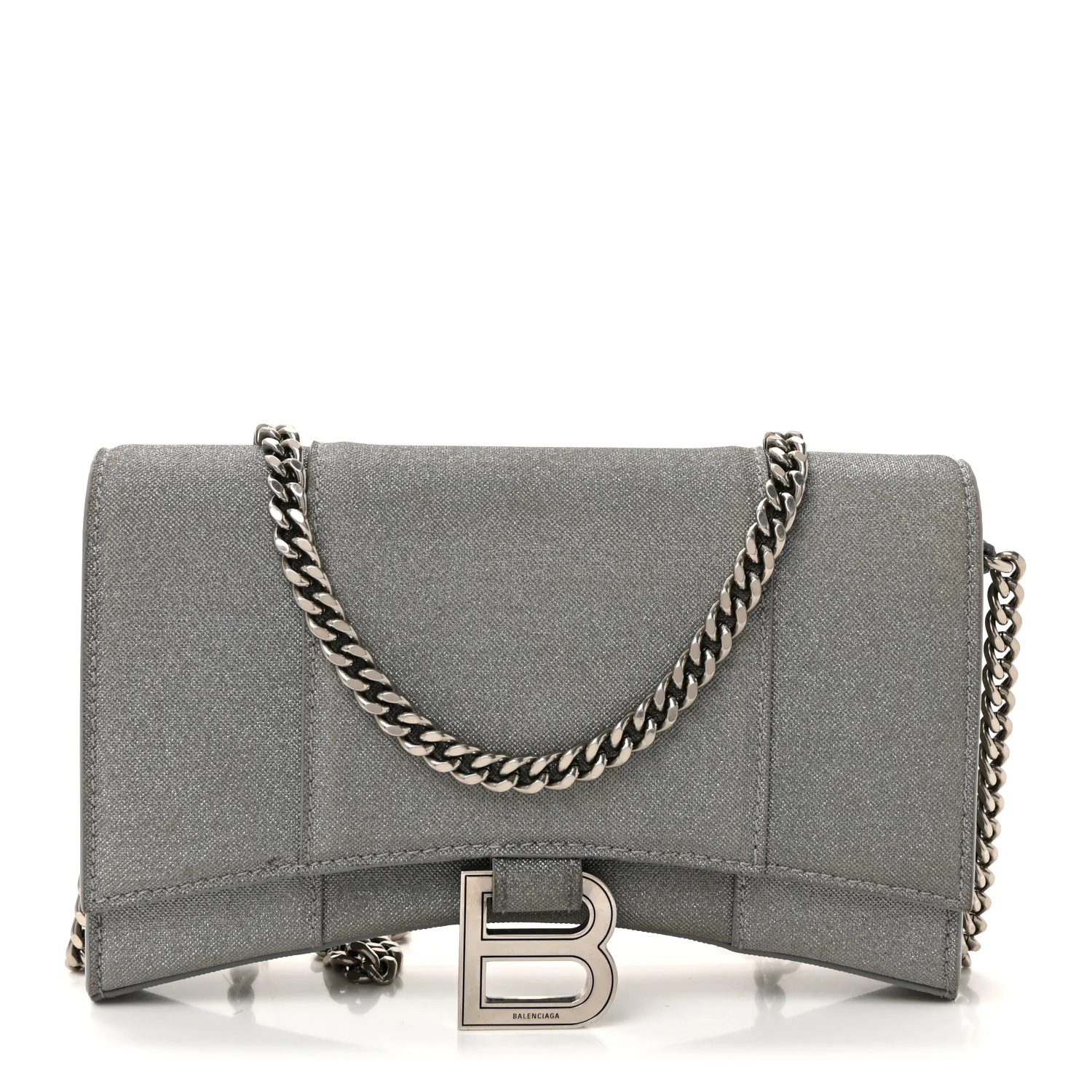 Glitter Fabric Hourglass Chain Bag Grey