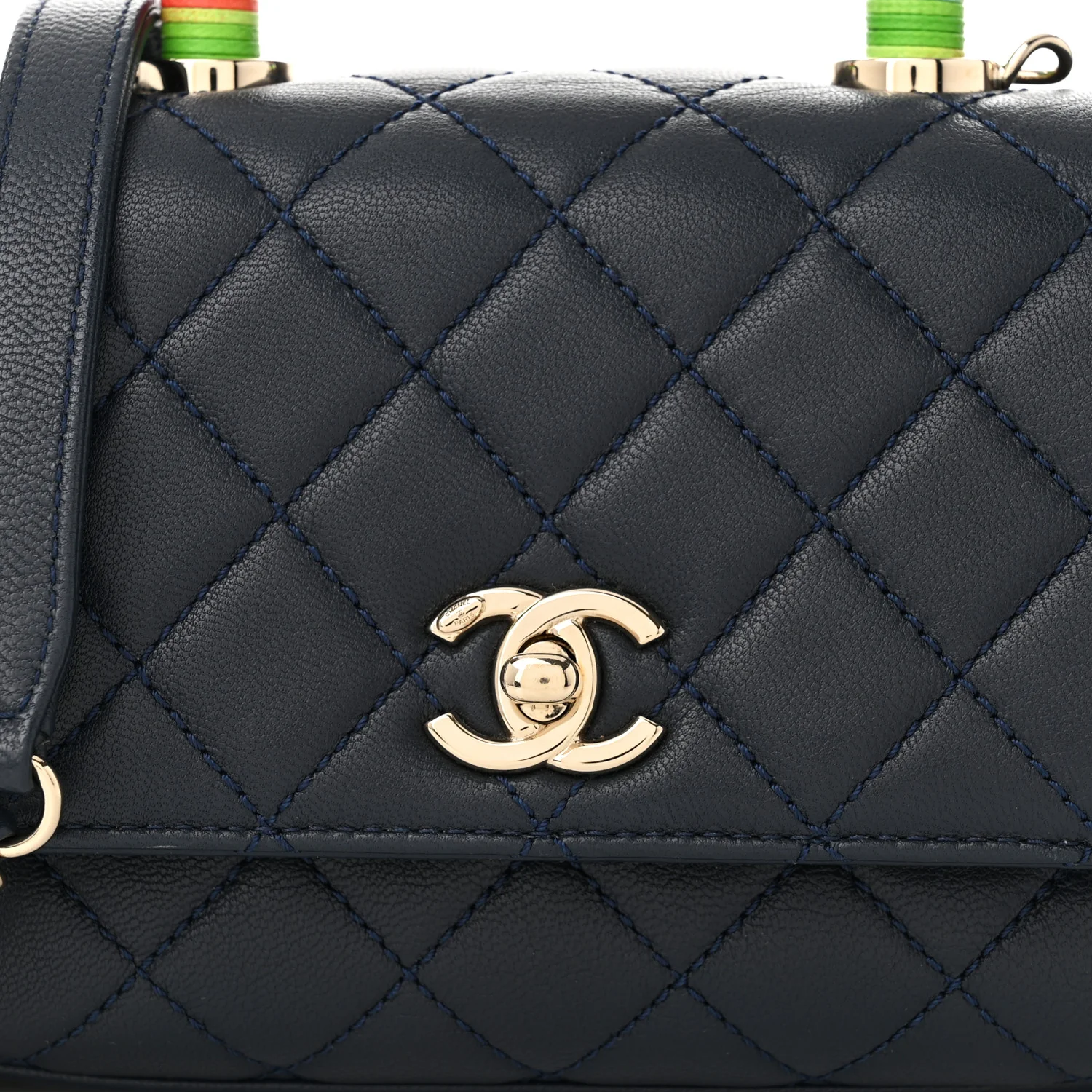 Goatskin Quilted Extra Mini Rainbow Coco Handle Flap Navy Blue