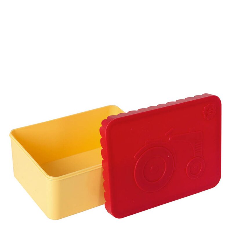 Matboks i plast ett rom 6x11x14 cm Traktor rød/lys gul
