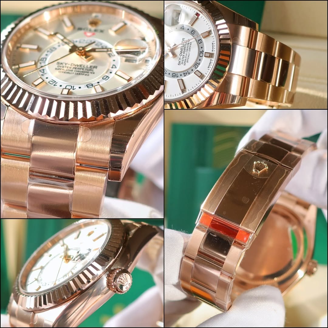 [Super Clone]RLX  Sky-Dweller 42mm Rose Gold White Dial Oyster - 336935