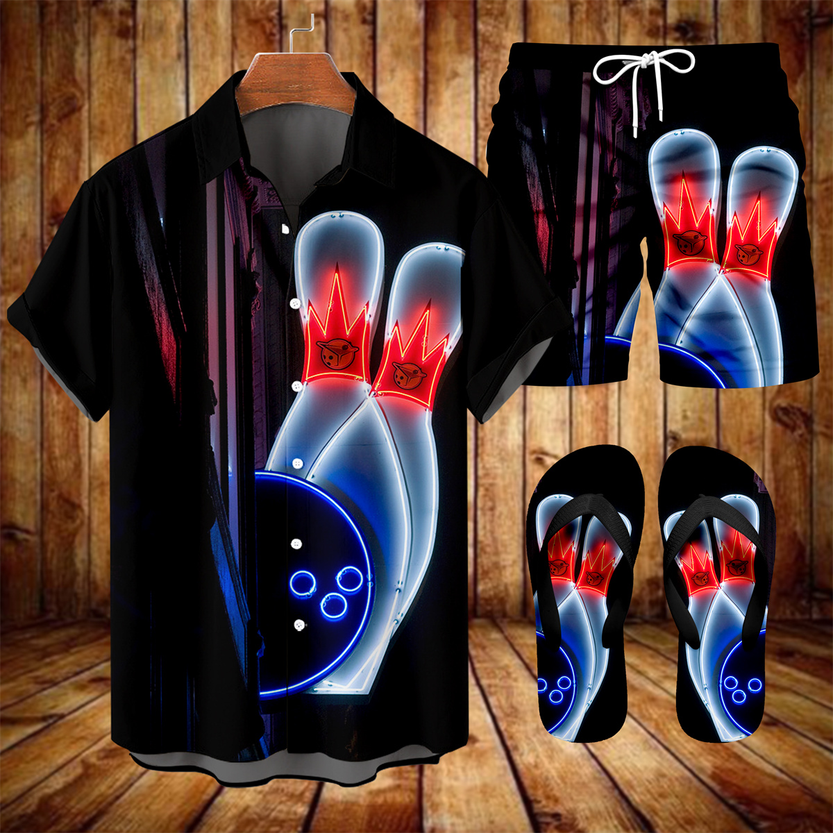 Ensemble trois pièces Suitmens pour homme, chemise à imprimé bowling hawaïen, réf. 046