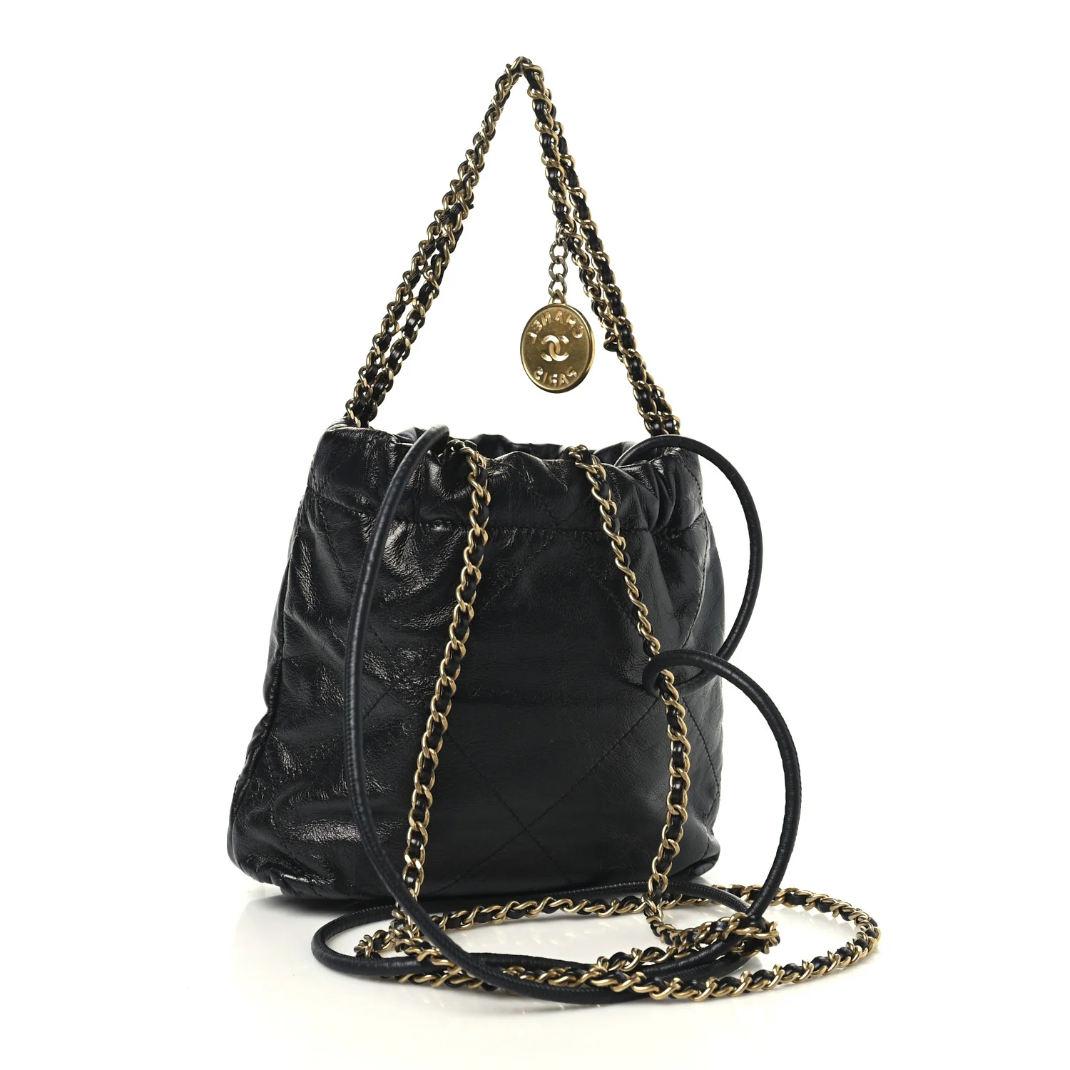 Shiny Calfskin Quilted Mini Chanel 22 Black
