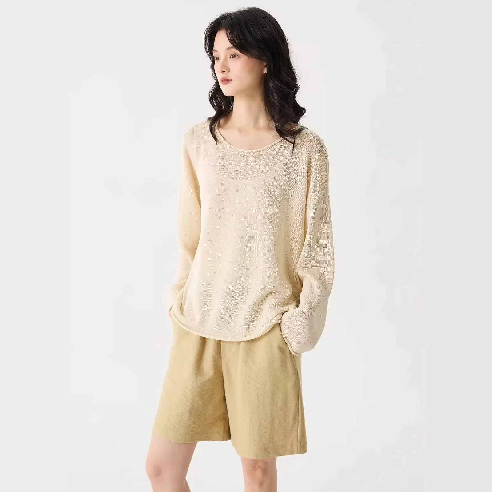 LONGÉ Women's Regenerated Cellulose Blend Knit Long-Sleeve Top